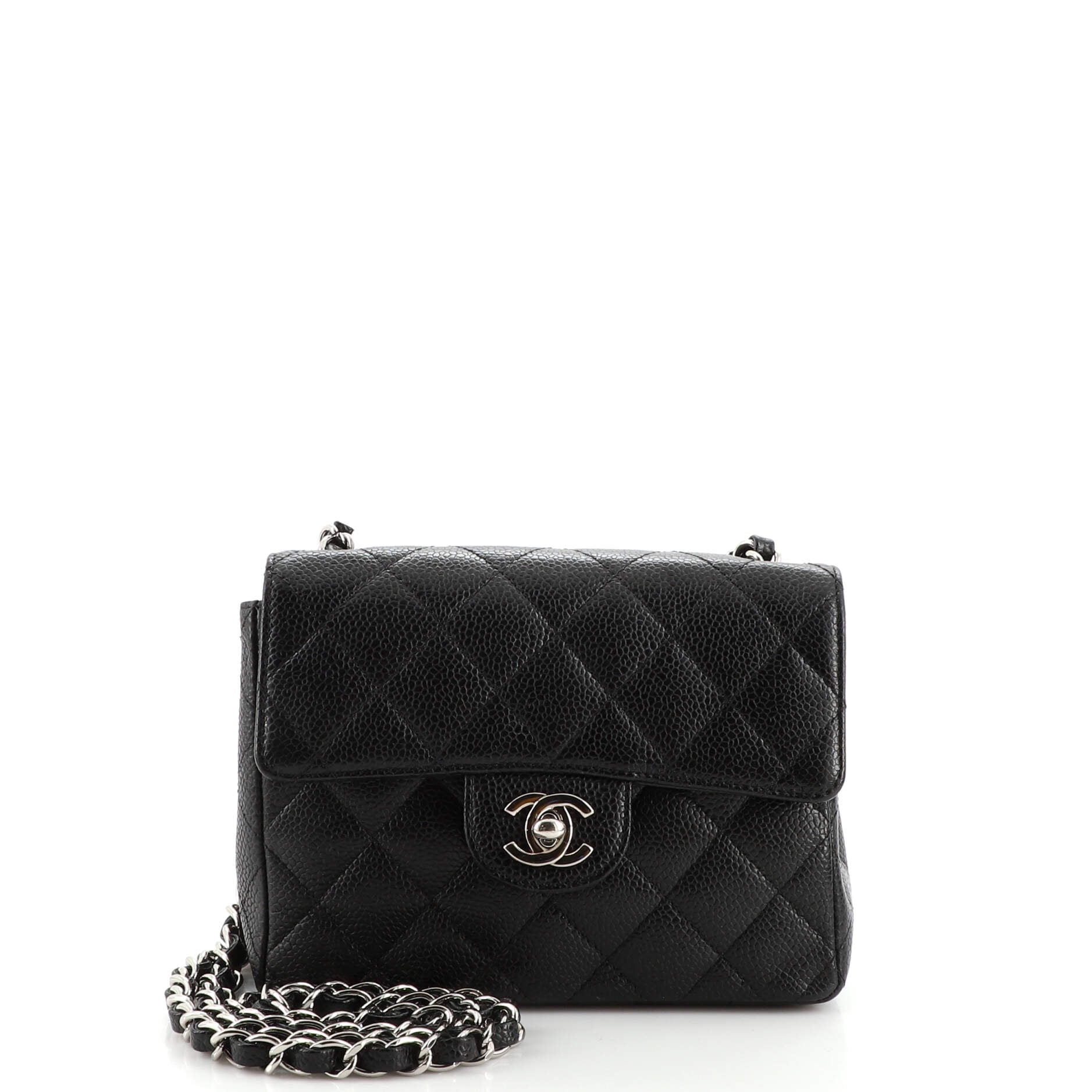Square Classic Single Flap Bag Quilted Caviar Mini