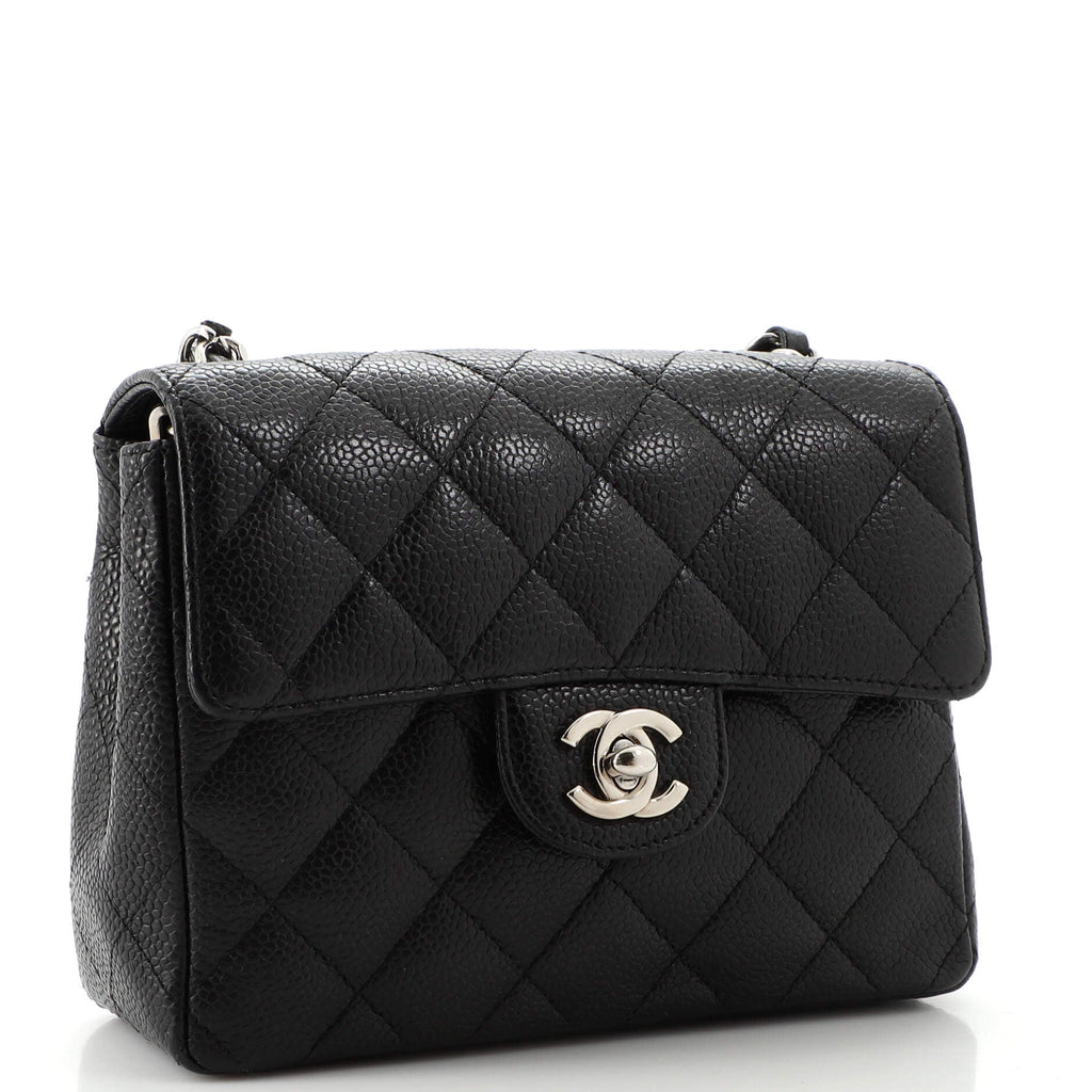 Square Classic Single Flap Bag Quilted Caviar Mini