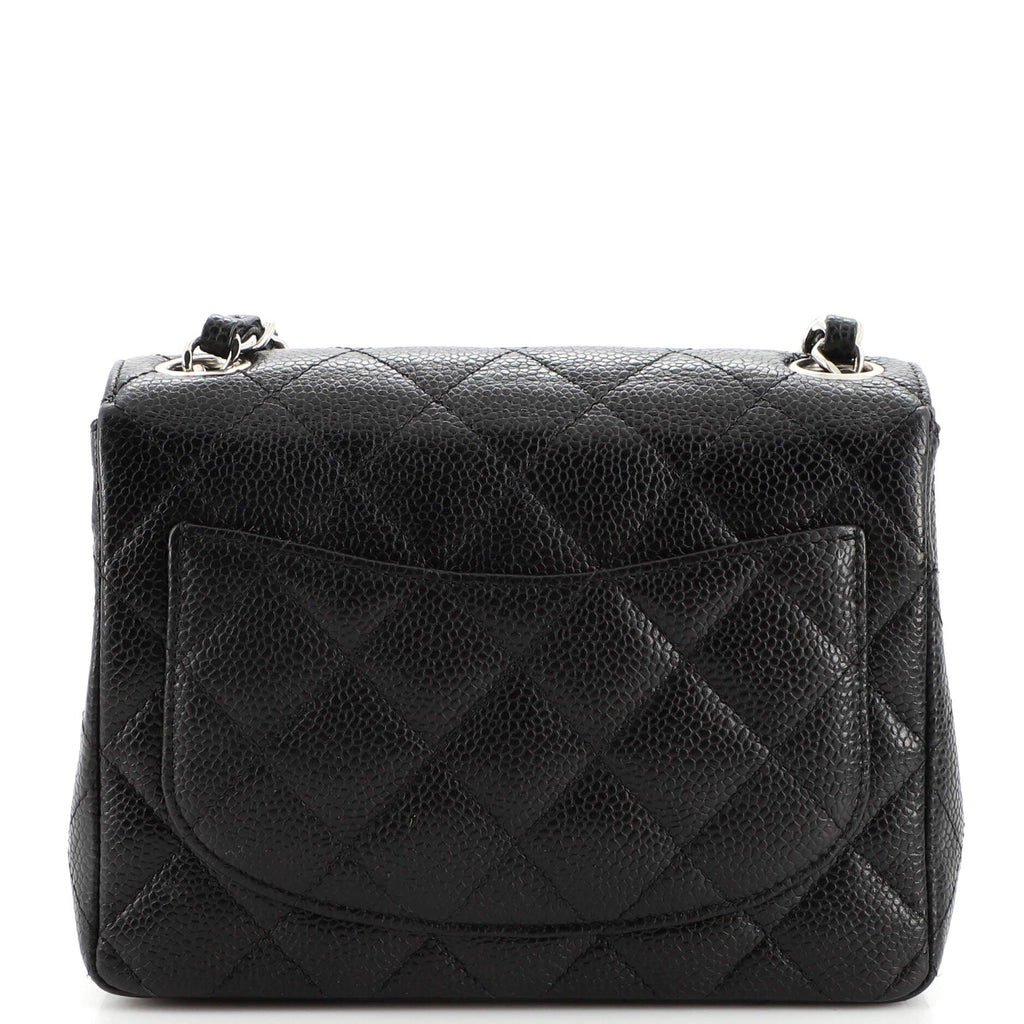 Square Classic Single Flap Bag Quilted Caviar Mini