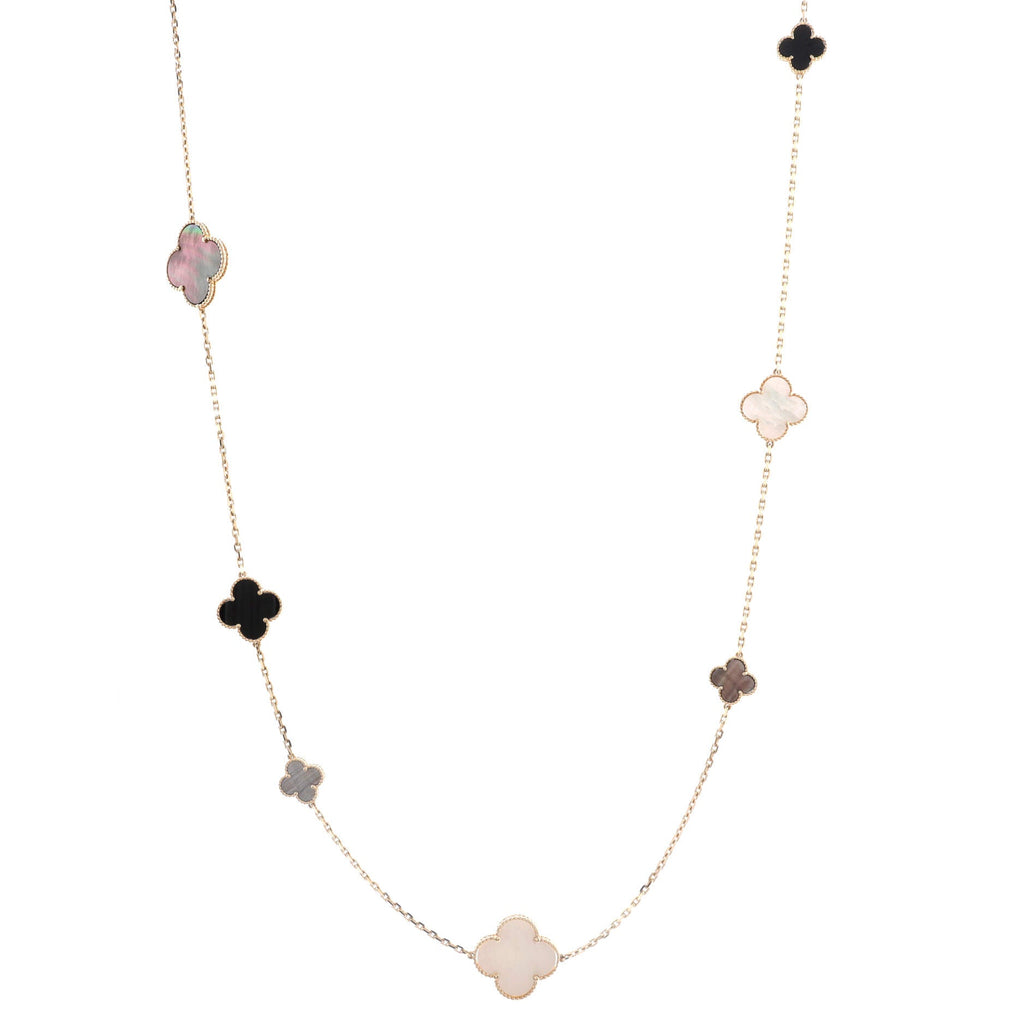 Magic Alhambra 16 Motifs Long Necklace 18K Yellow Gold with Mother of Pearl and Onyx