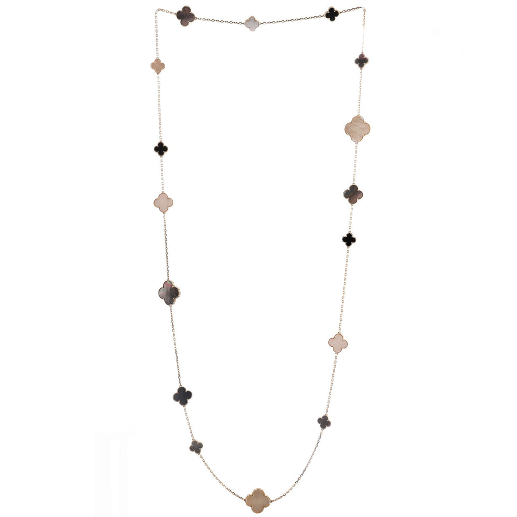 Magic Alhambra 16 Motifs Long Necklace 18K Yellow Gold with Mother of Pearl and Onyx
