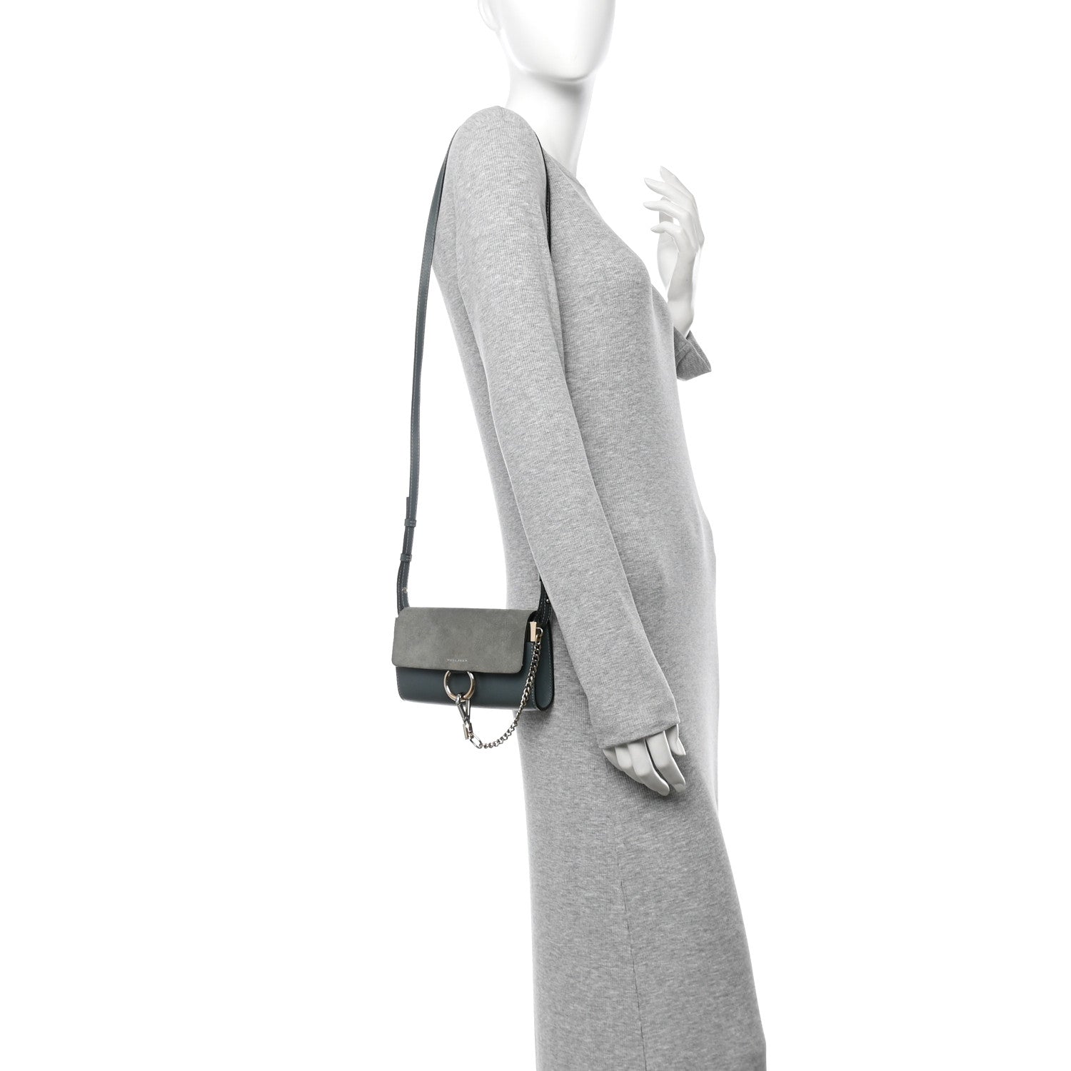 Suede Calfskin Mini Faye Shoulder Bag Cloudy Blue