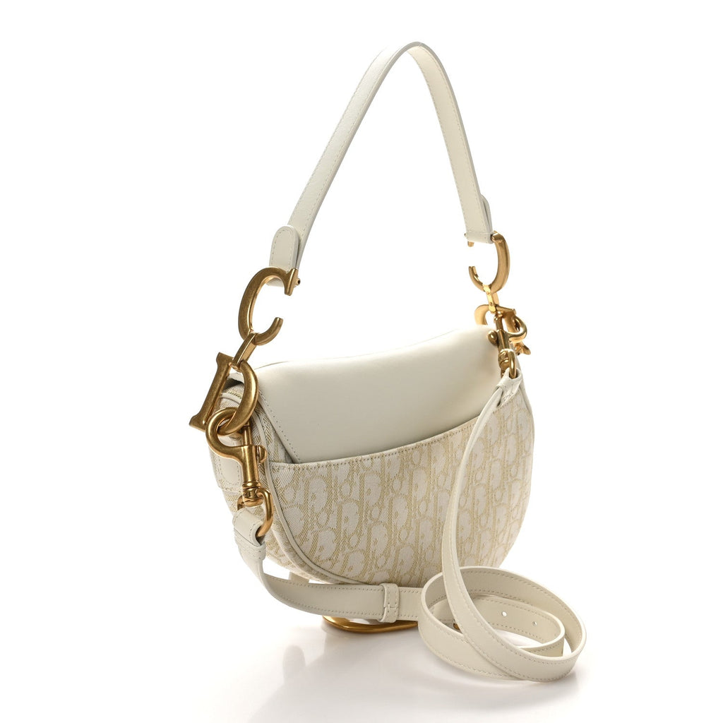 Oblique Smooth Calfskin Saddle Bag With Strap Latte
