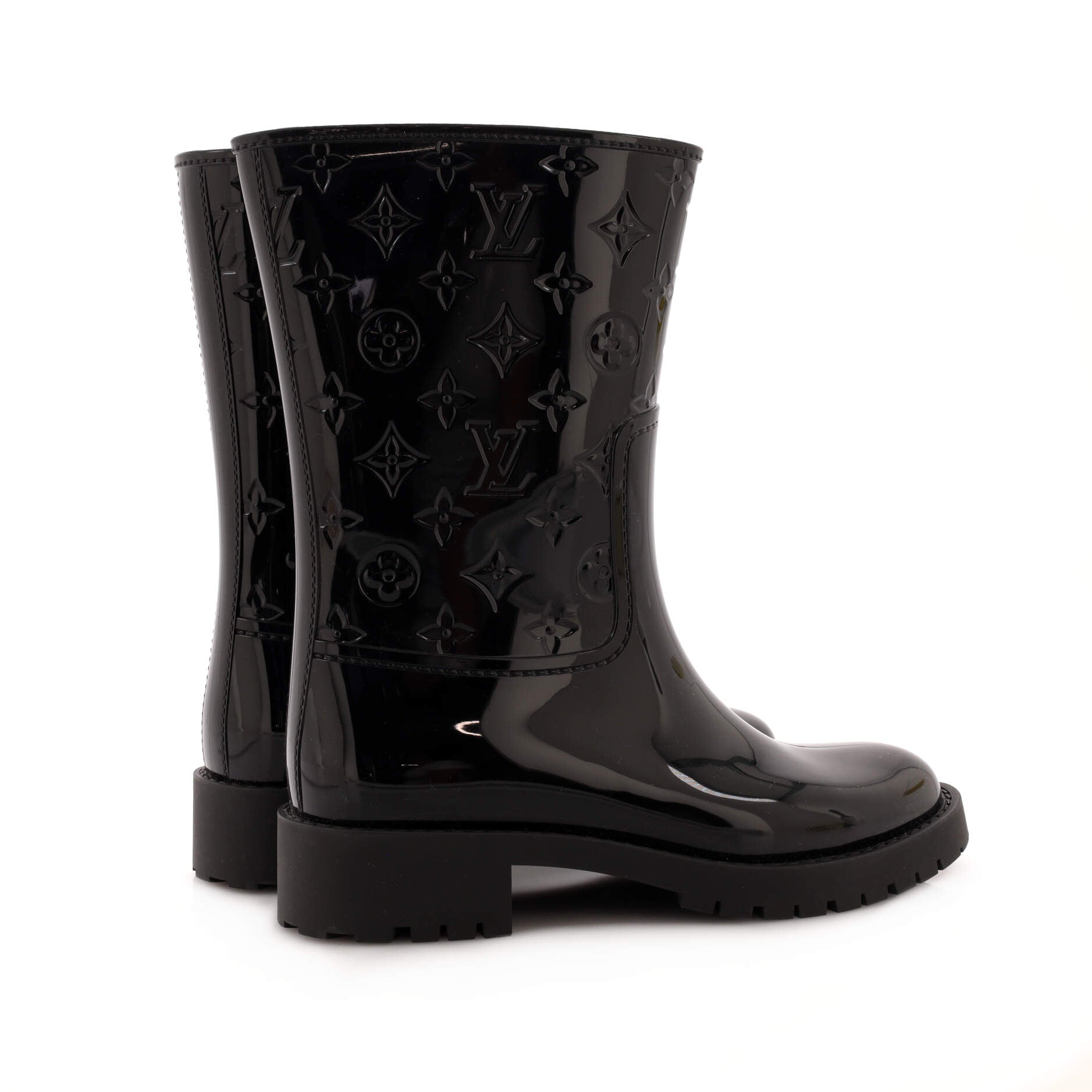 Women's Drops Flat Half Boots Monogram Embossed Rubber
