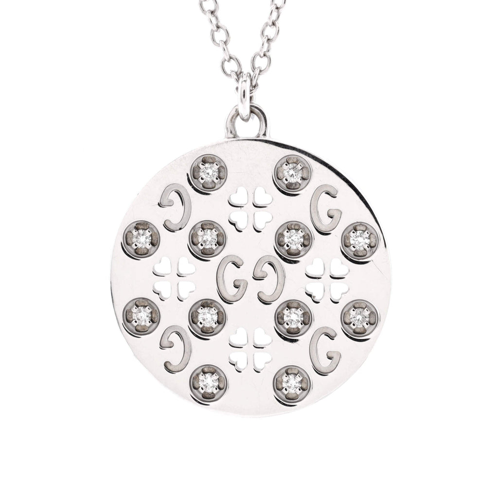 GG Icon Heart Clover Necklace 18K White Gold with Diamonds