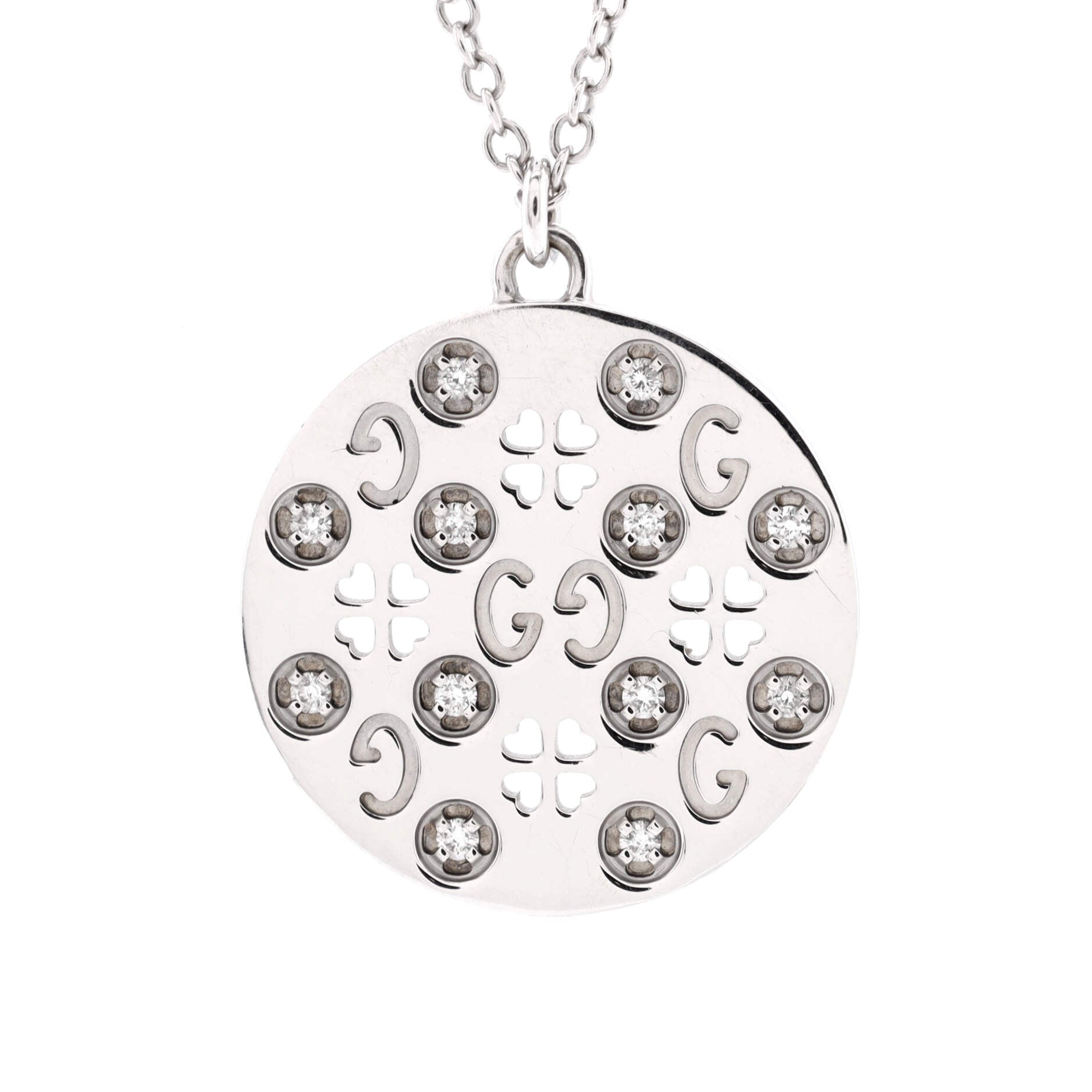 GG Icon Heart Clover Necklace 18K White Gold with Diamonds