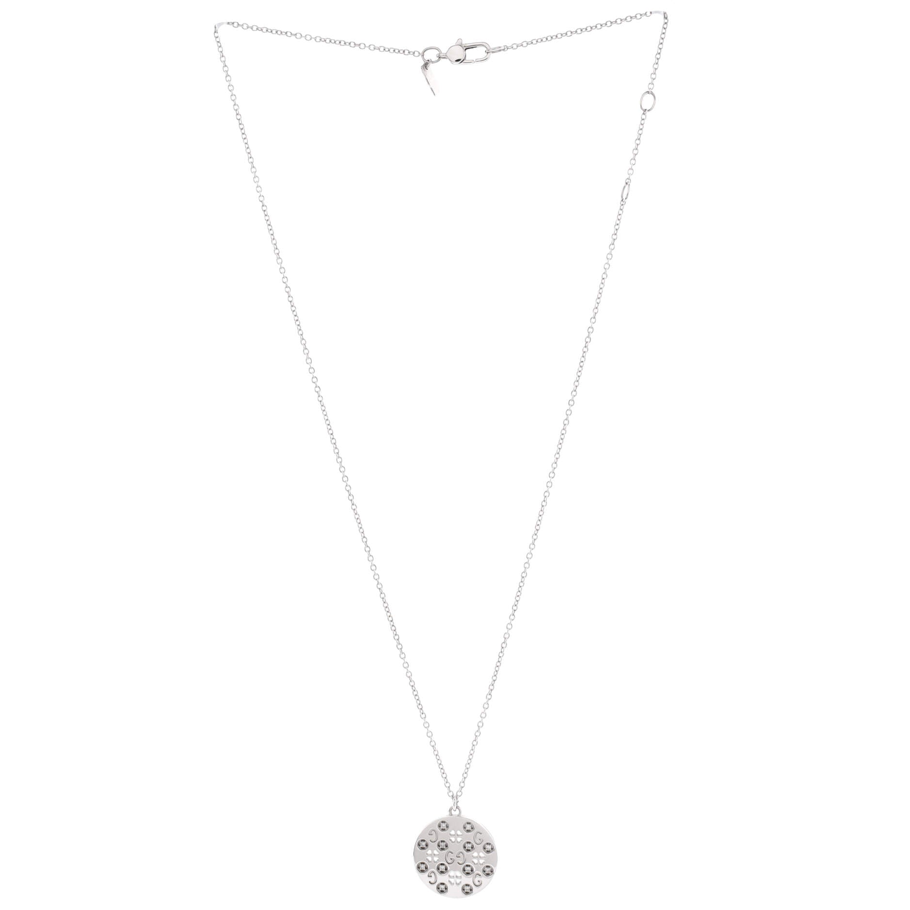 GG Icon Heart Clover Necklace 18K White Gold with Diamonds