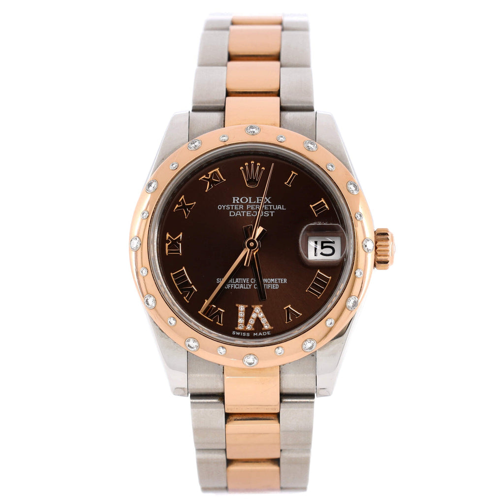 Oyster Perpetual Datejust Automatic Watch Stainless Steel and Rose Gold with Diamond Scattered Bezel and Diamond VI Numeral 31