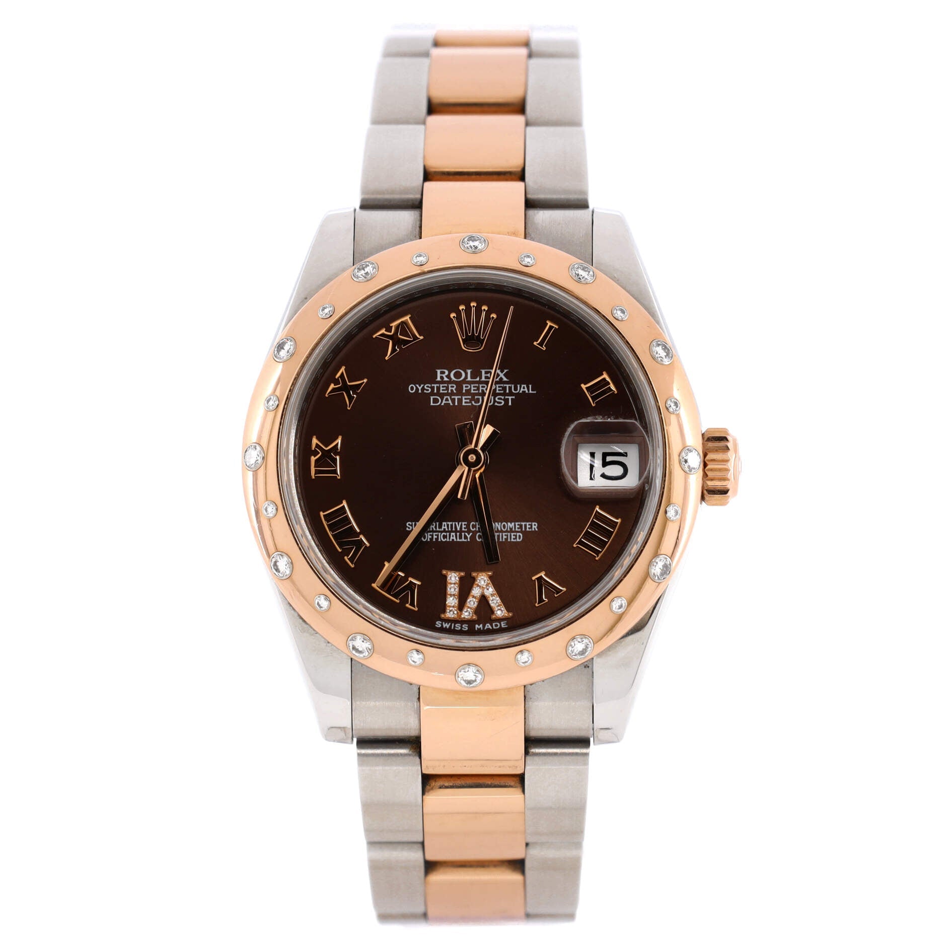 Oyster Perpetual Datejust Automatic Watch Stainless Steel and Rose Gold with Diamond Scattered Bezel and Diamond VI Numeral 31