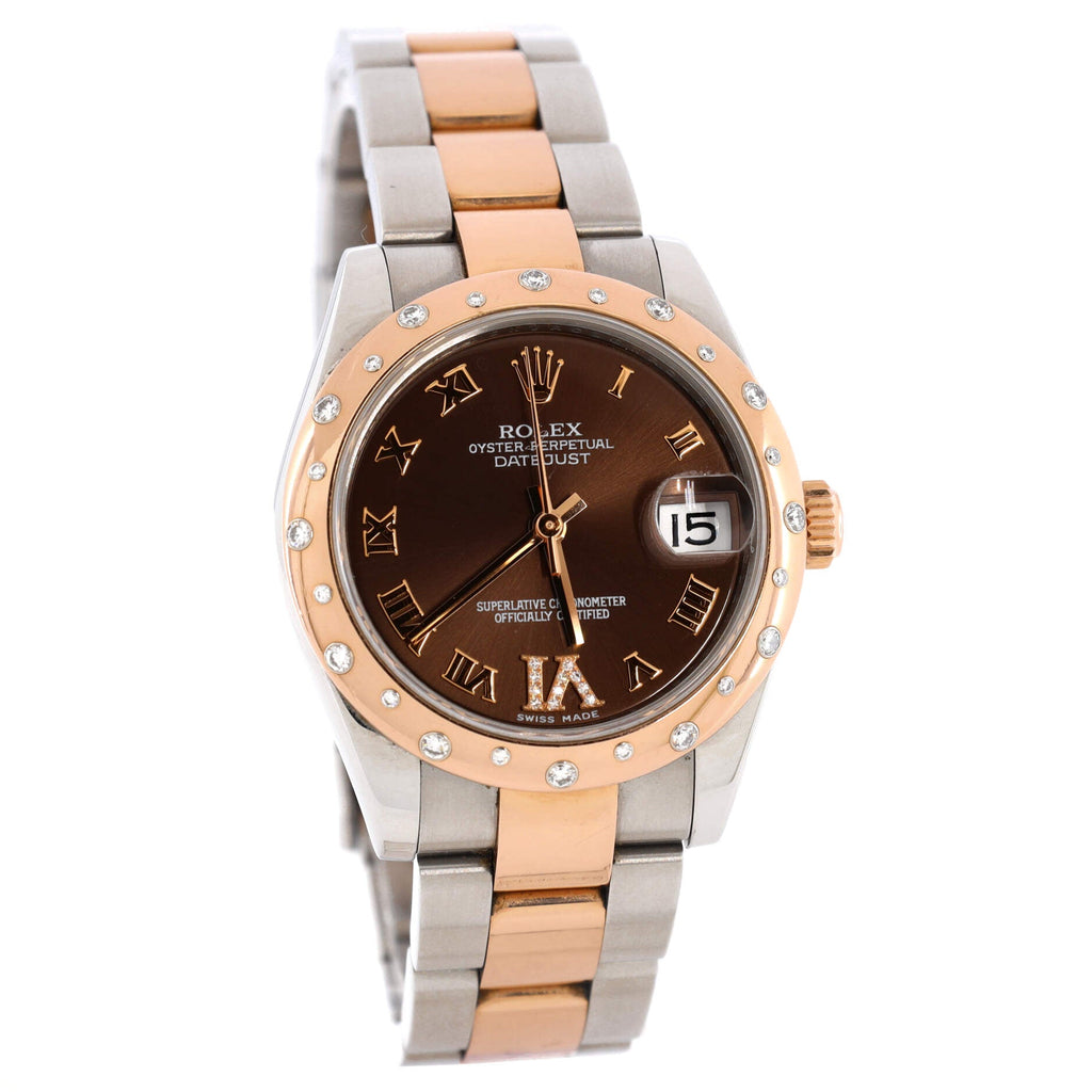 Oyster Perpetual Datejust Automatic Watch Stainless Steel and Rose Gold with Diamond Scattered Bezel and Diamond VI Numeral 31
