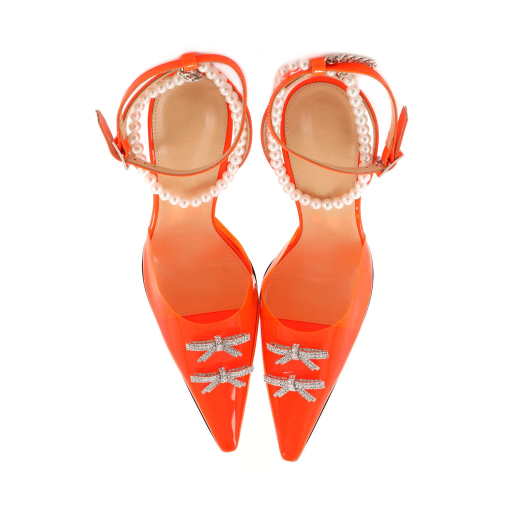 Women's Matilda Ankle Strap Pumps Embellished PVC and Leather with Faux Pearls