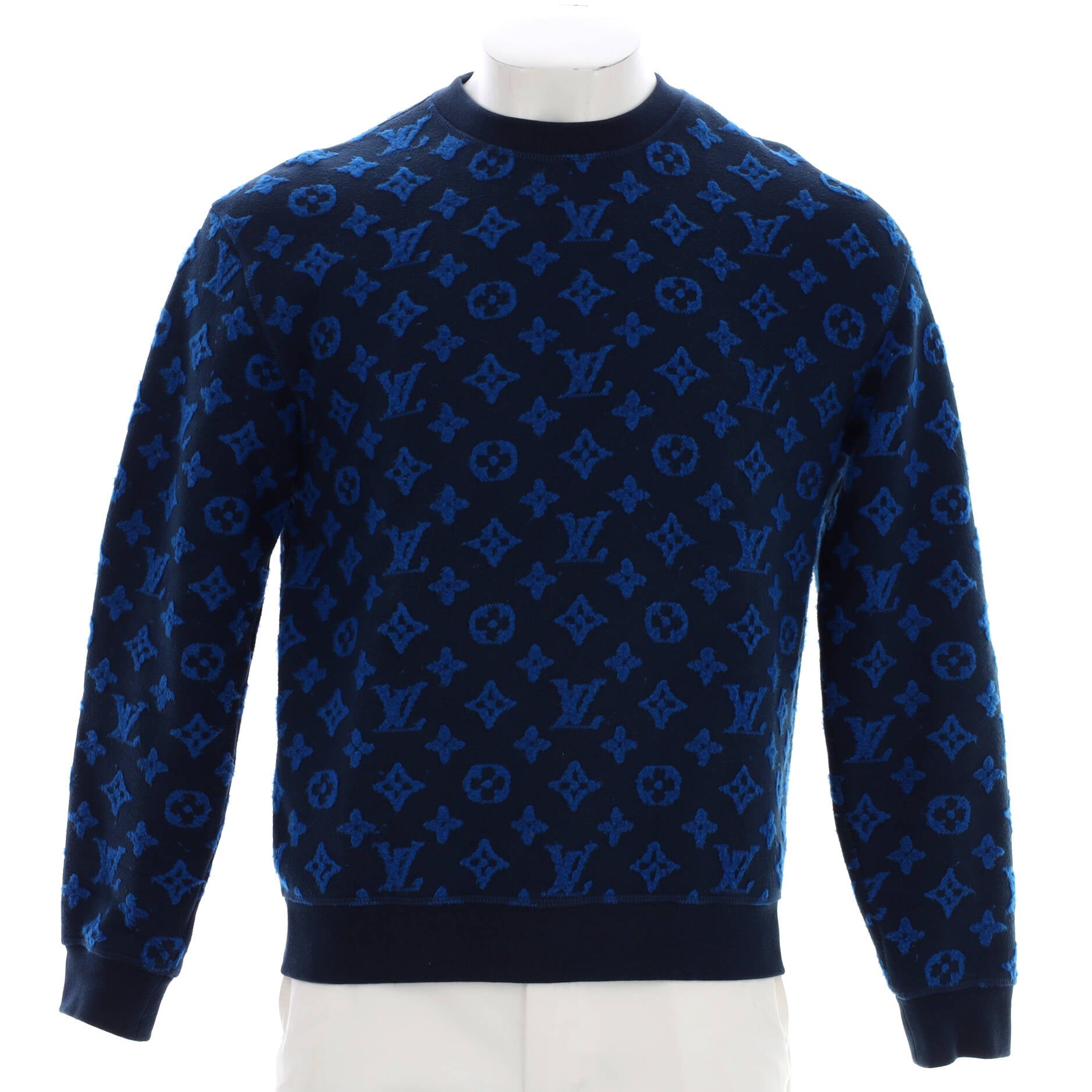 Men's Crewneck Sweater Cotton and Acrylic Blend Monogram Jacquard