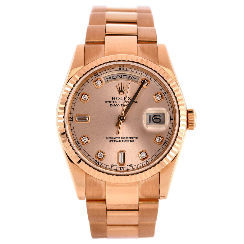 Oyster Perpetual Day-Date Automatic Watch Rose Gold with Diamond Markers 36