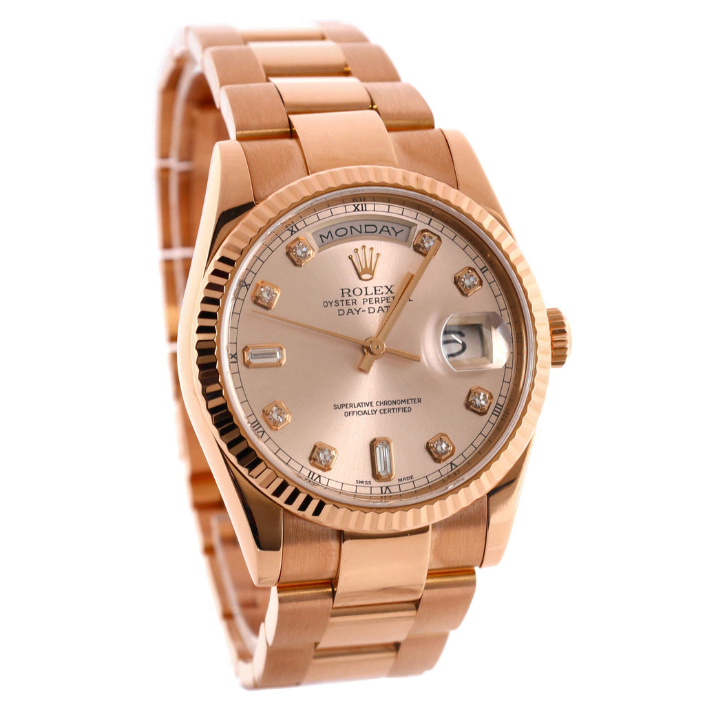Oyster Perpetual Day-Date Automatic Watch Rose Gold with Diamond Markers 36