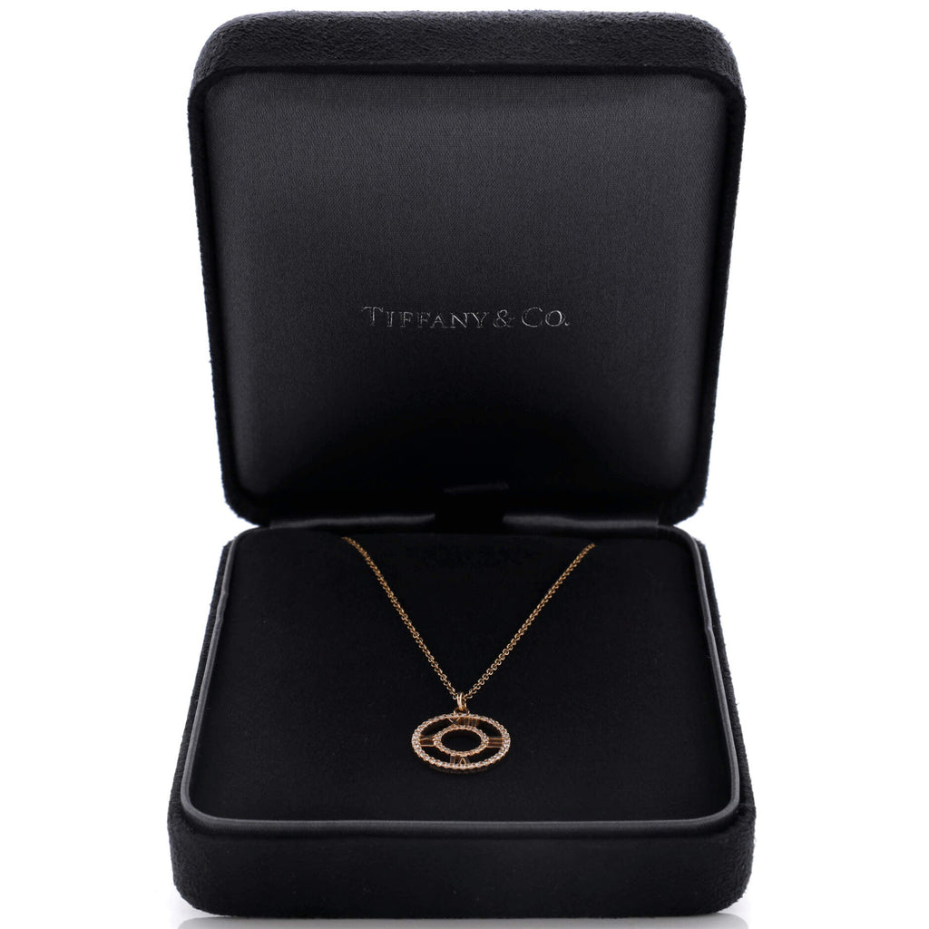 Atlas Open Medallion Pendant Necklace 18K Rose Gold with Pave Diamonds Small