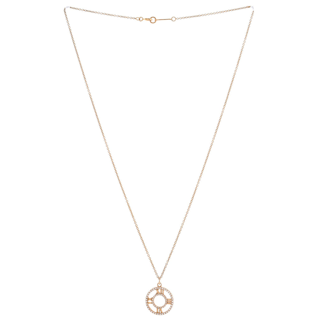 Atlas Open Medallion Pendant Necklace 18K Rose Gold with Pave Diamonds Small