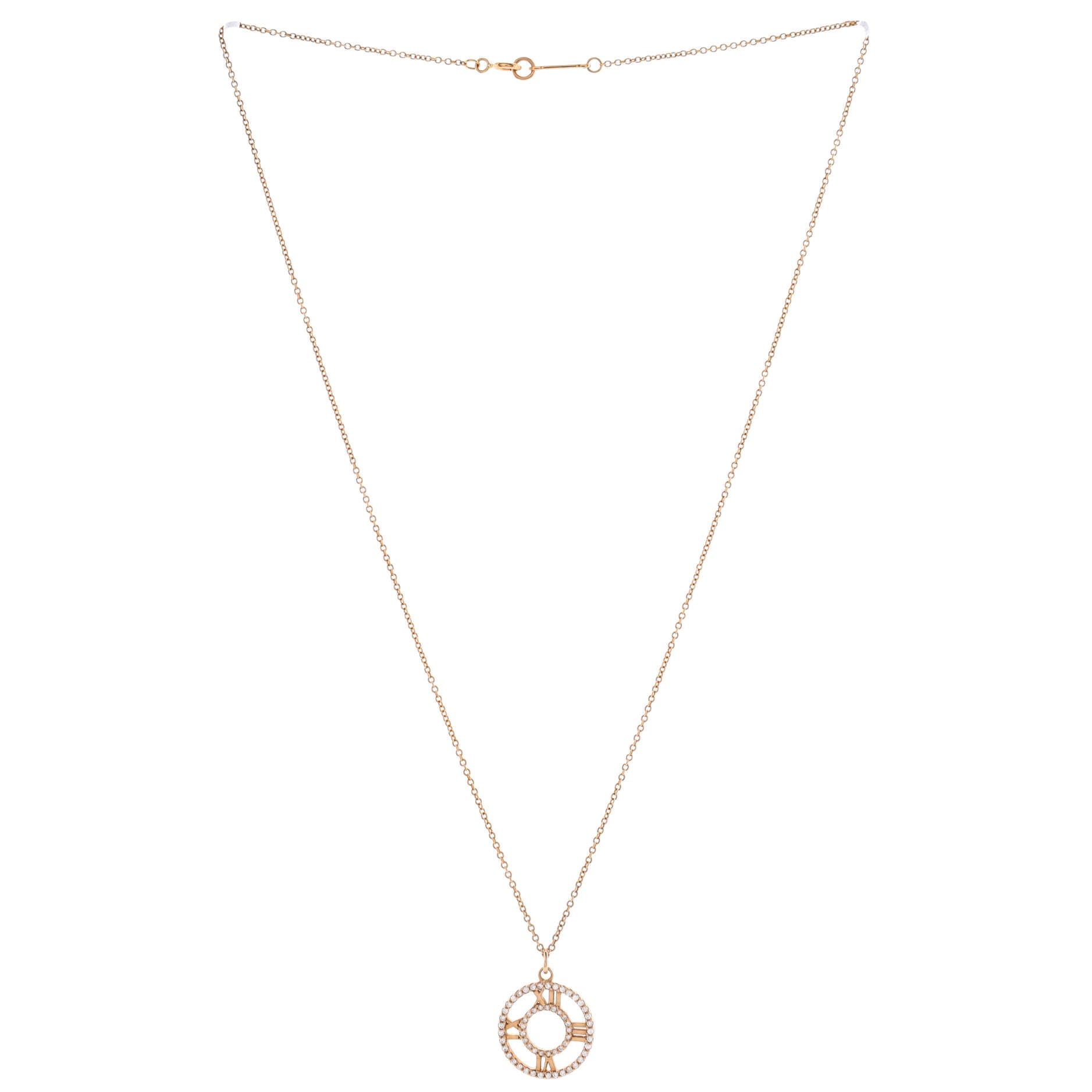 Atlas Open Medallion Pendant Necklace 18K Rose Gold with Pave Diamonds Small