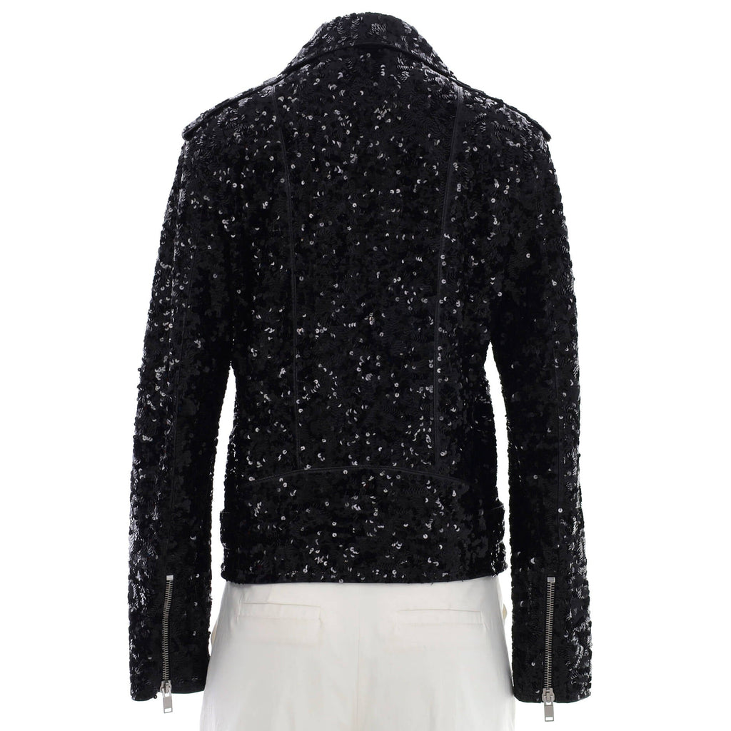 Women's Biker Jacket Sequin Embellished Leather