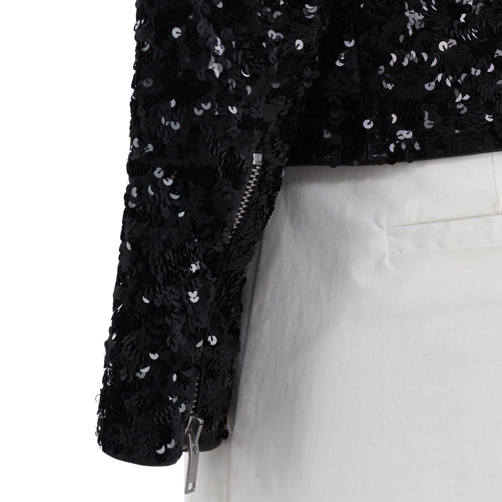 Women's Biker Jacket Sequin Embellished Leather