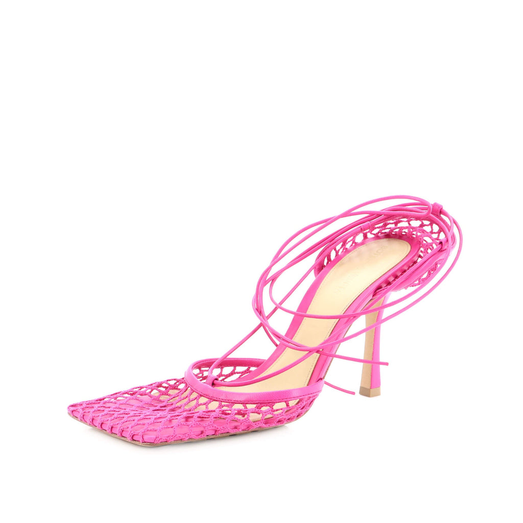 Women's Stretch Ankle Tie Heeled Sandals Mesh with Leather