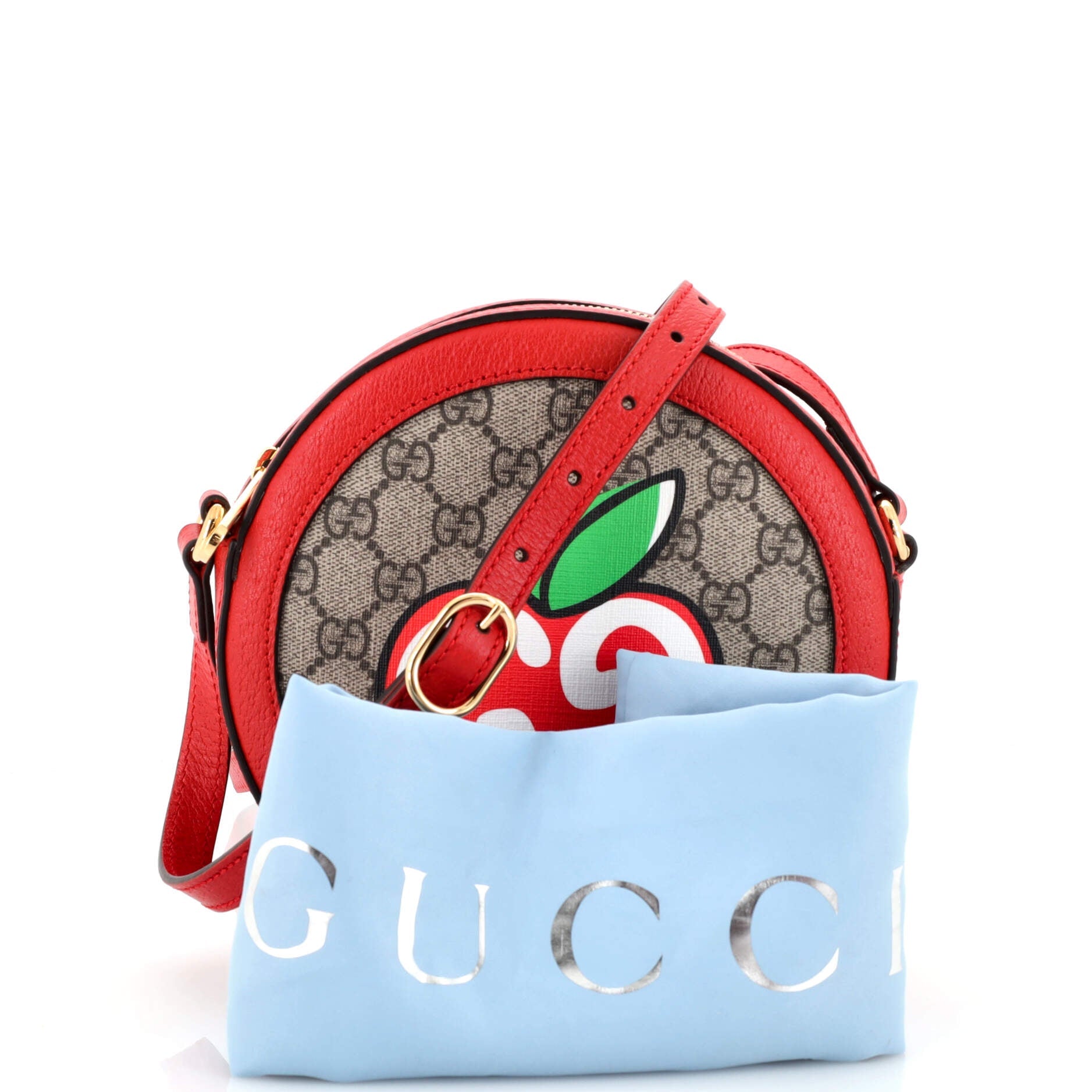 Ophidia Round Shoulder Bag Apple GG Coated Canvas