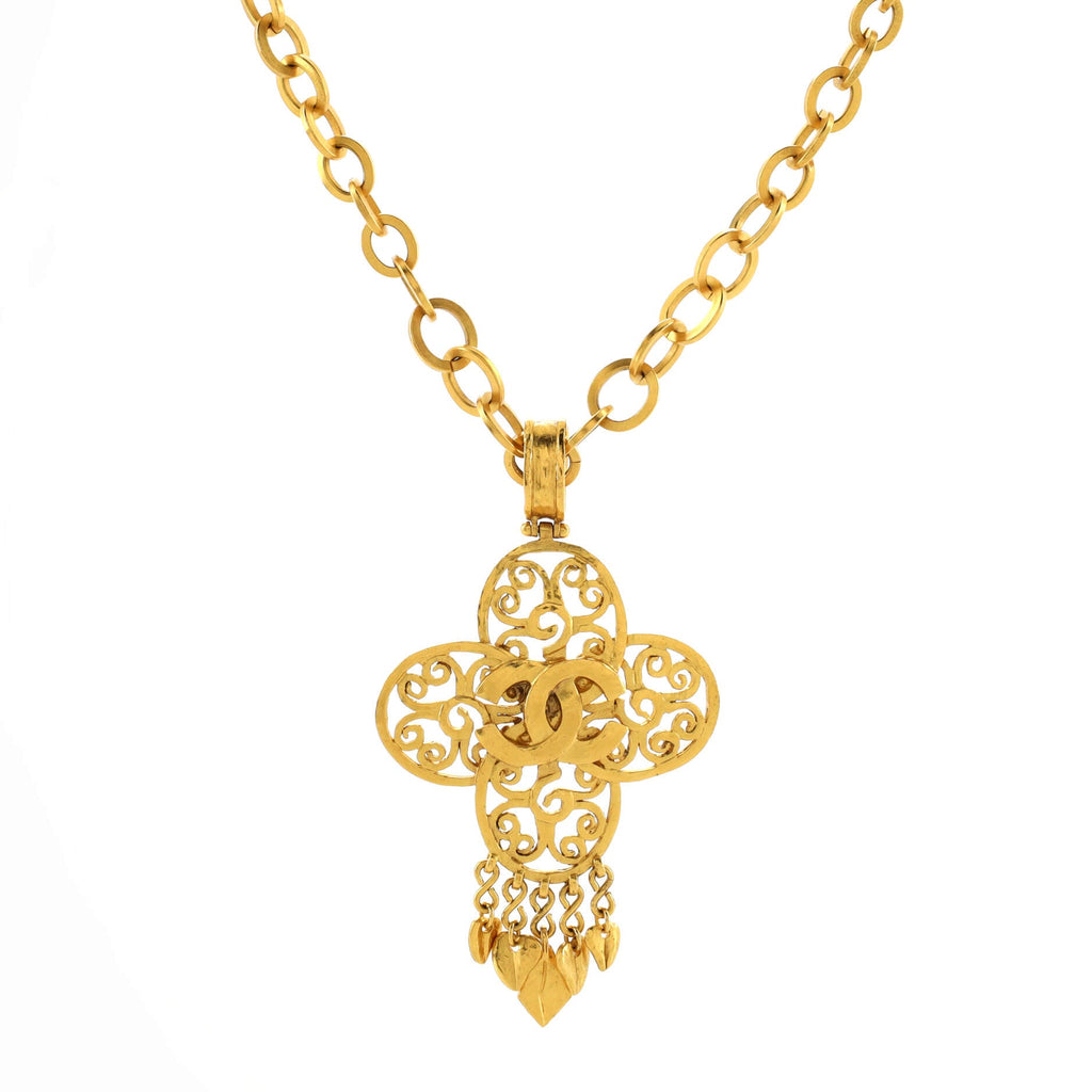 Vintage CC Cut Out Cross Pendant Necklace Metal