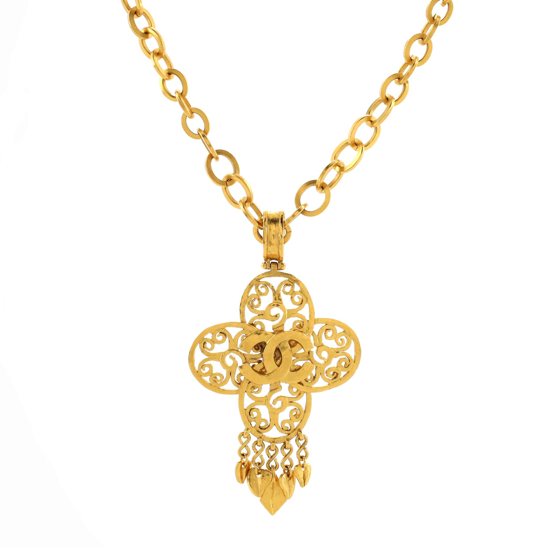 Vintage CC Cut Out Cross Pendant Necklace Metal