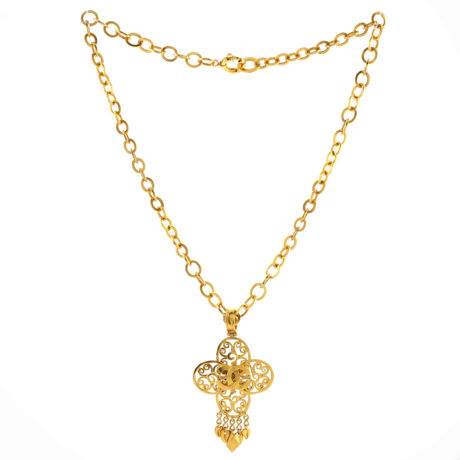 Vintage CC Cut Out Cross Pendant Necklace Metal