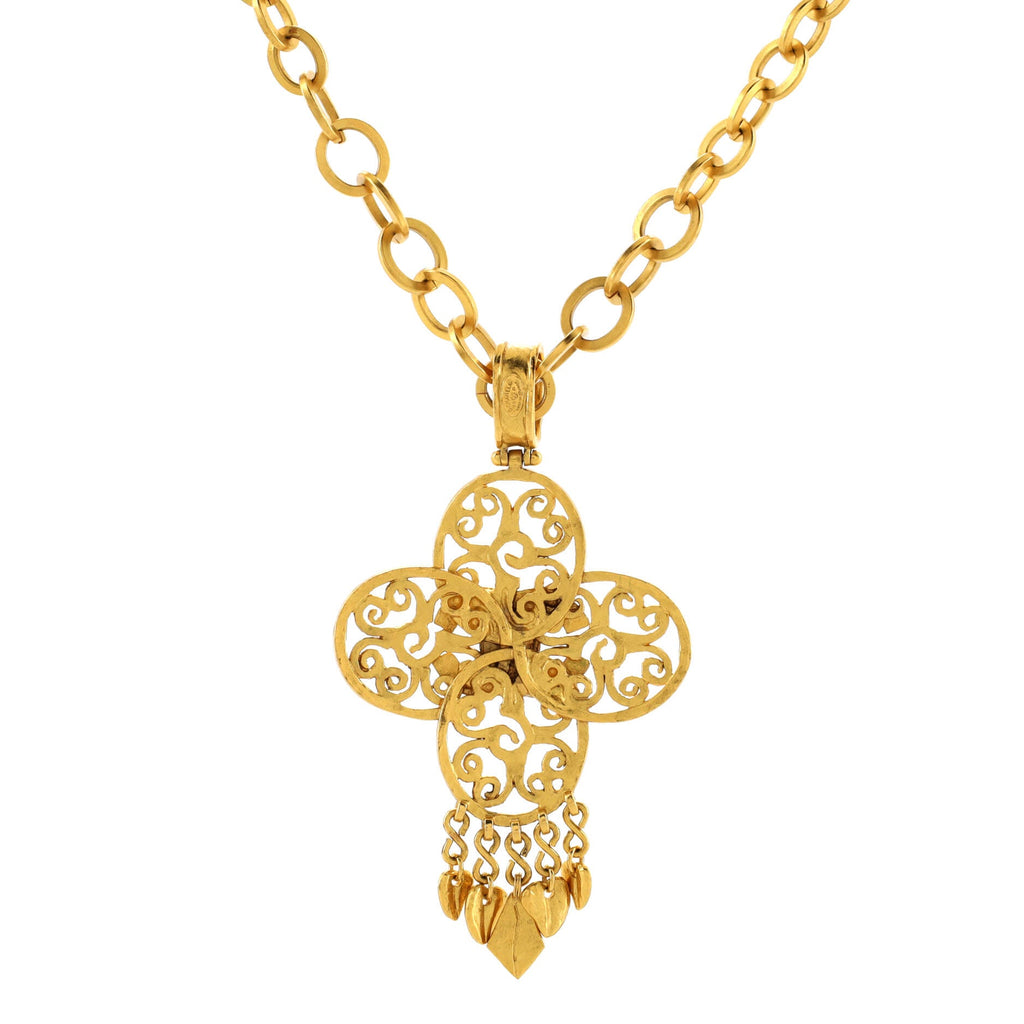 Vintage CC Cut Out Cross Pendant Necklace Metal