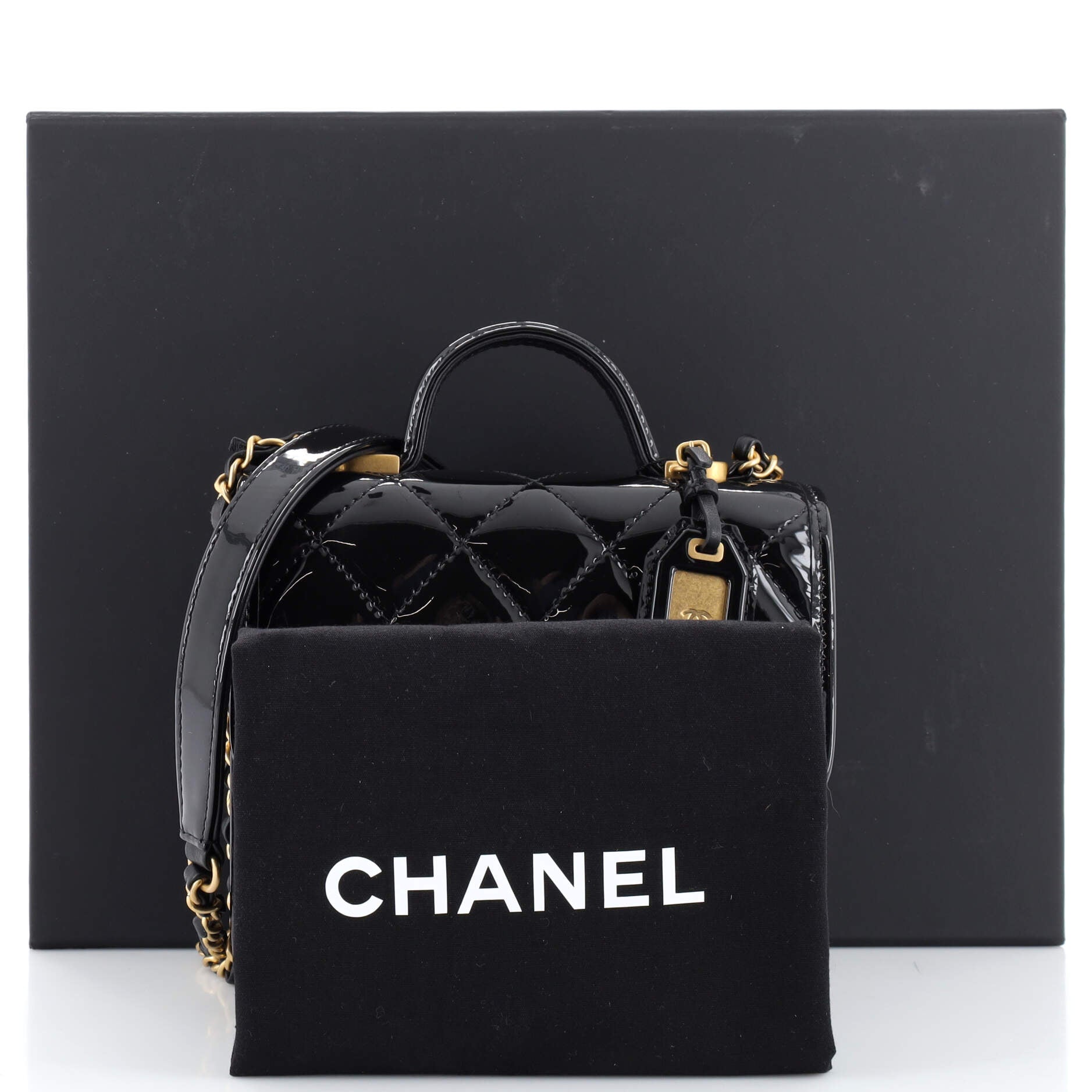 CC Top Handle Chain Flap Bag Quilted Patent Mini