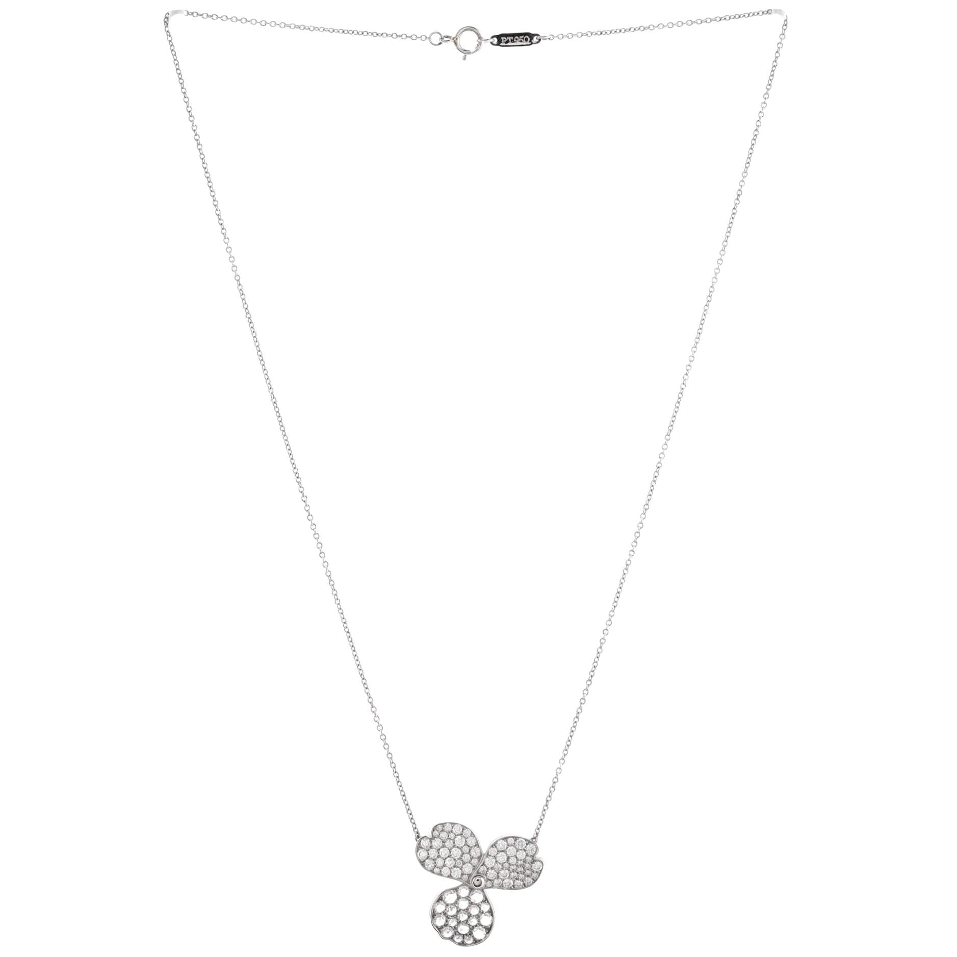Paper Flowers Pendant Necklace Platinum with Pave Diamonds Large