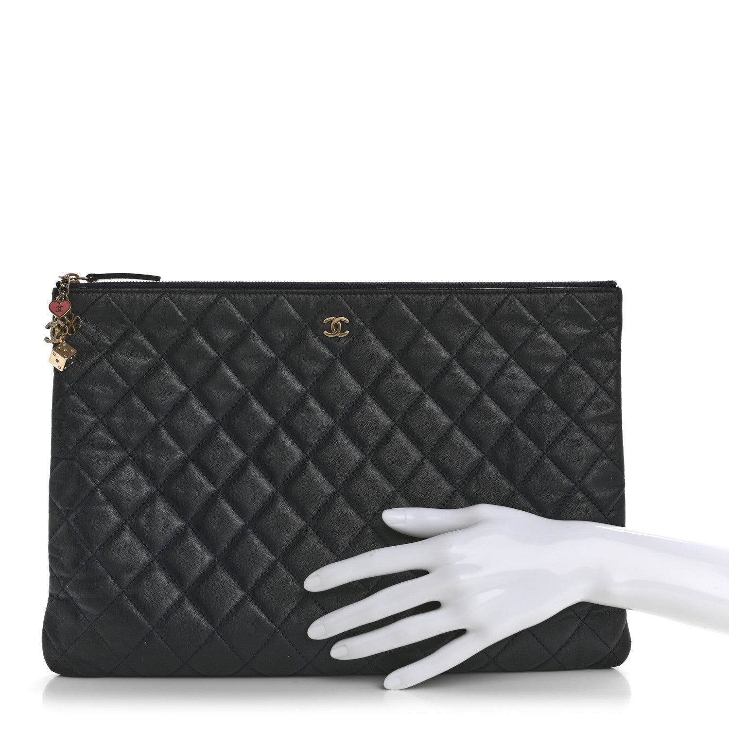 Lambskin Quilted Casino Beauty CC Cosmetic Case Navy