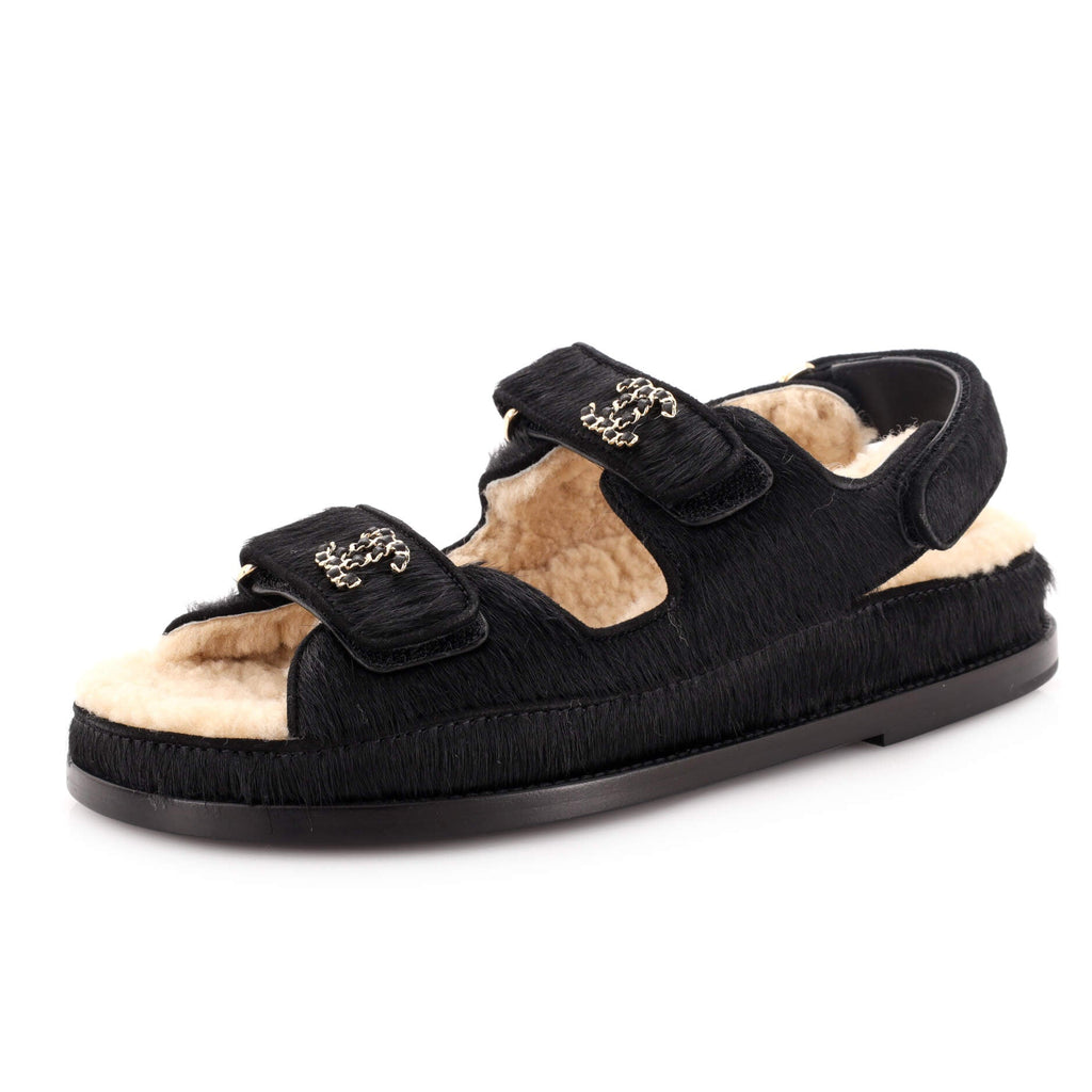 Women's Velcro Dad Sandals Calf Hair and Shearling