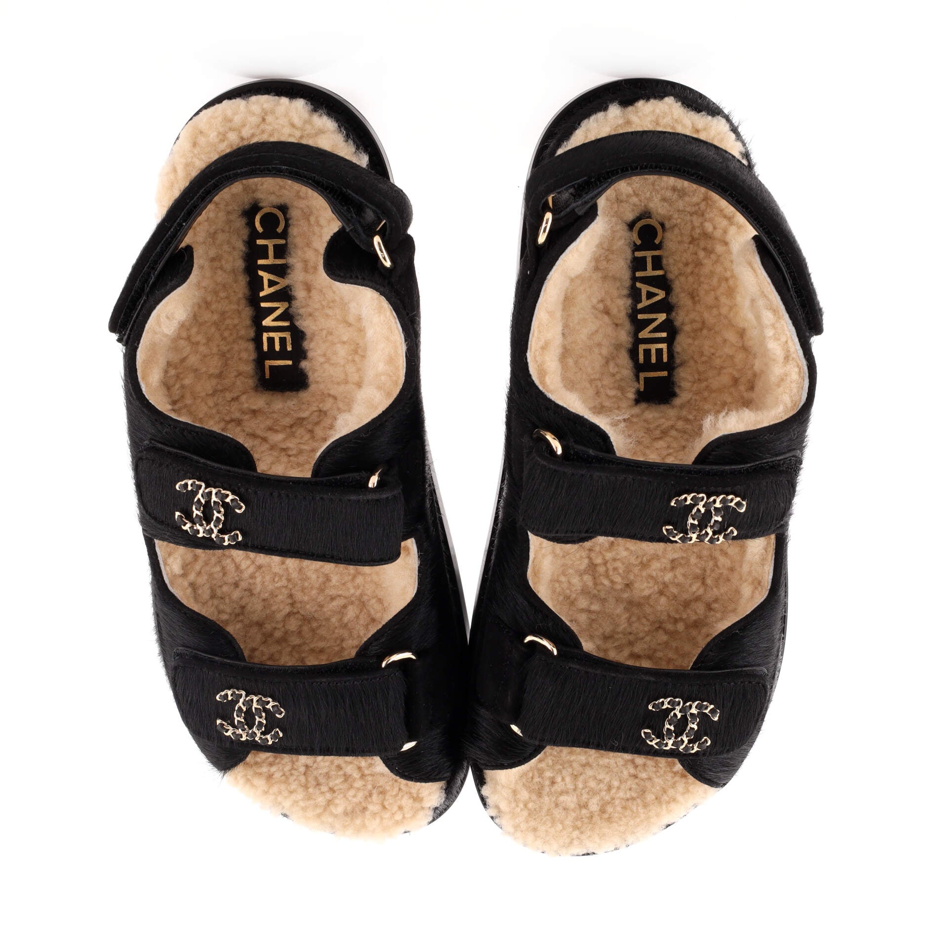 Women's Velcro Dad Sandals Calf Hair and Shearling