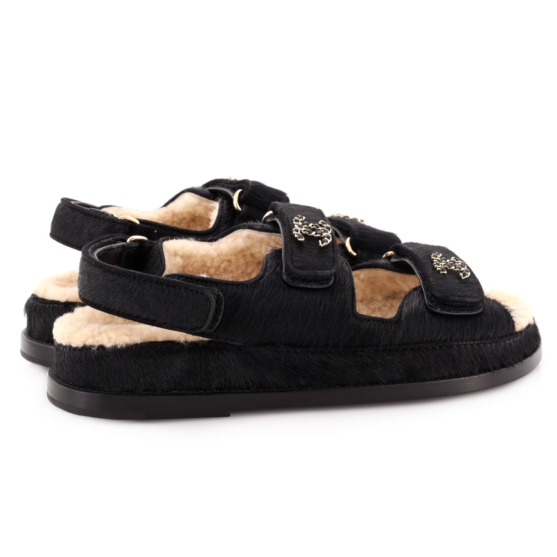 Women's Velcro Dad Sandals Calf Hair and Shearling