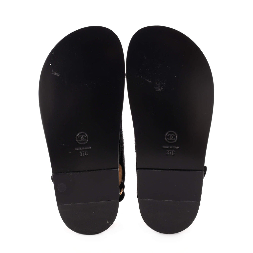 Women's Velcro Dad Sandals Calf Hair and Shearling