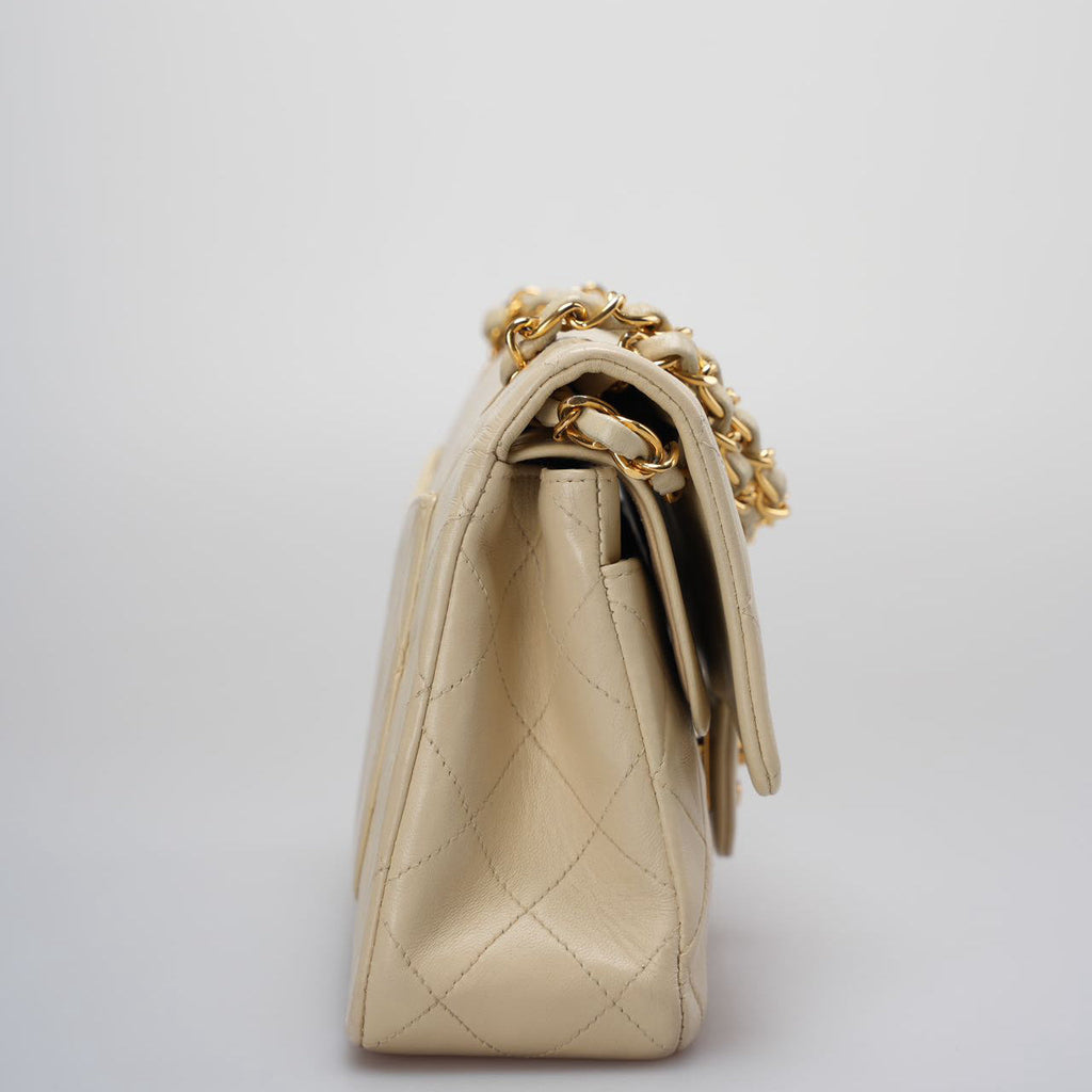 Chanel Vintage Small Classic Double Flap Bag in Beige with 24K Gold Hardware