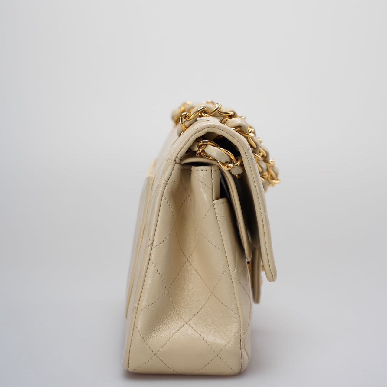 Chanel Vintage Small Classic Double Flap Bag in Beige with 24K Gold Hardware