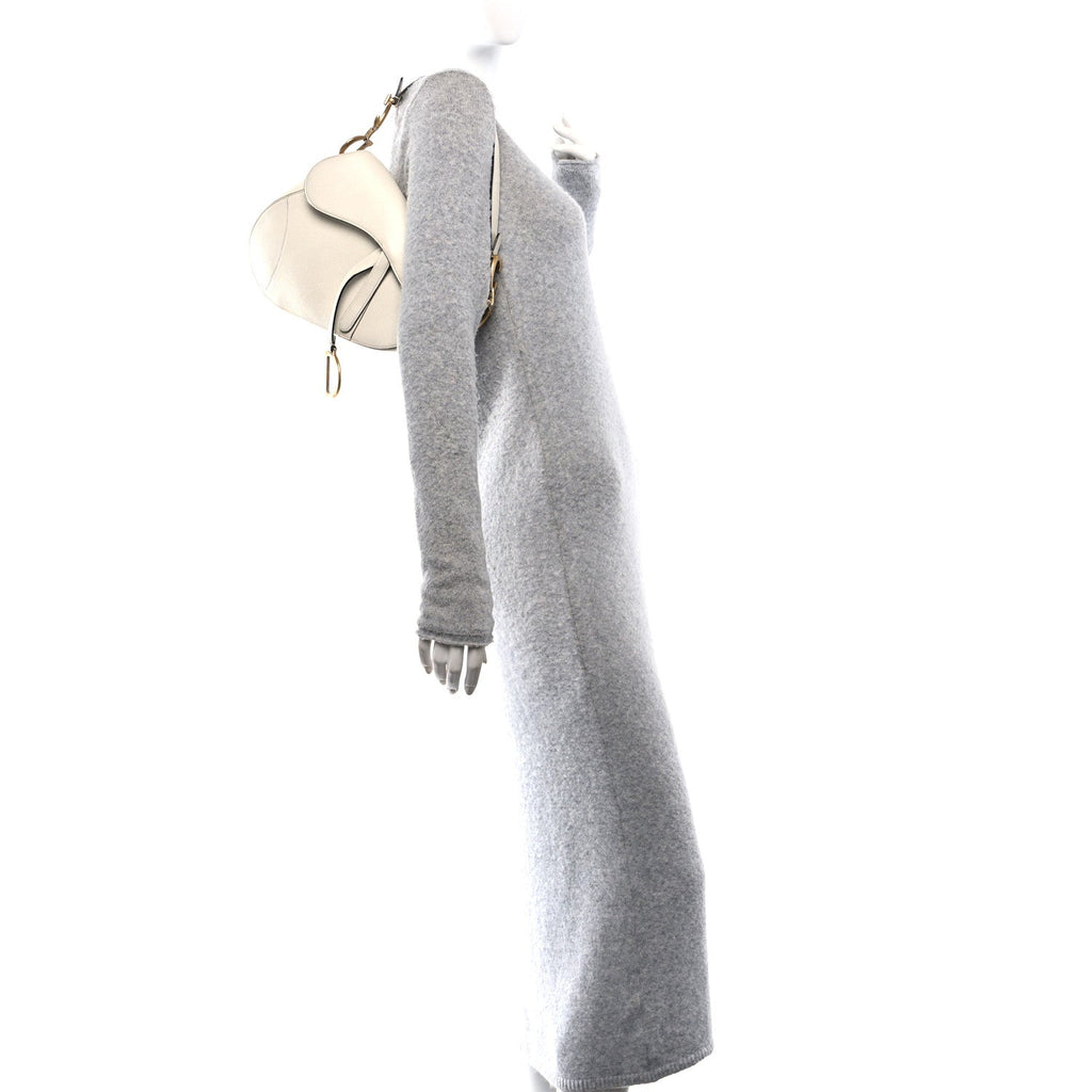Grained Calfskin Saddle Bag White