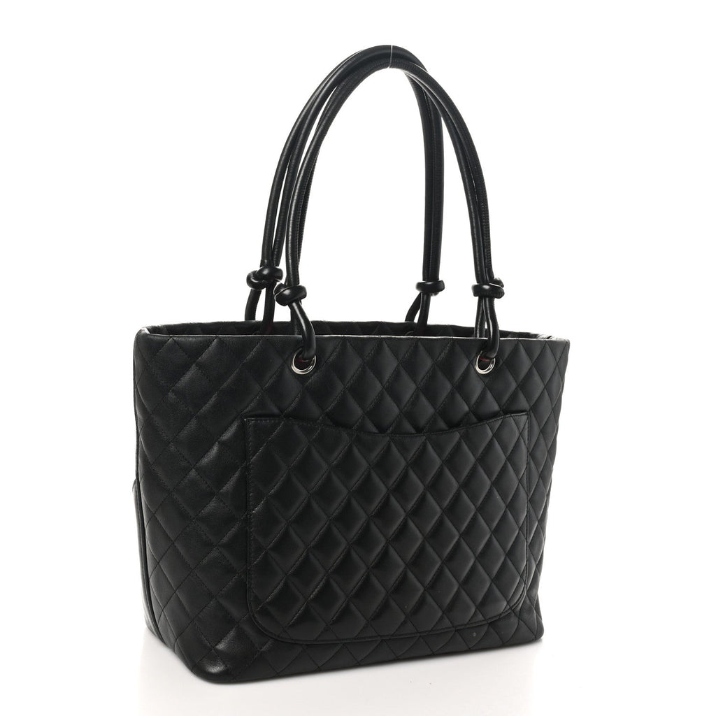 Calfskin Quilted Large Cambon Tote Black White