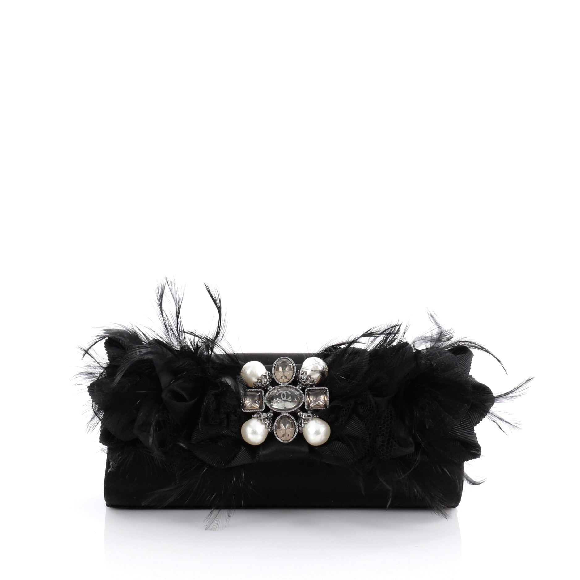 Paris-Moscow Feather Chain Clutch Satin