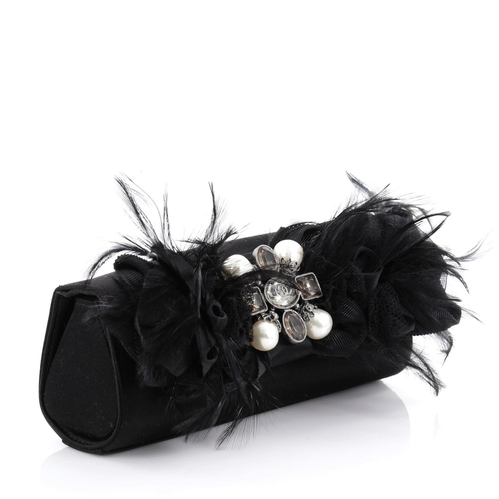 Paris-Moscow Feather Chain Clutch Satin