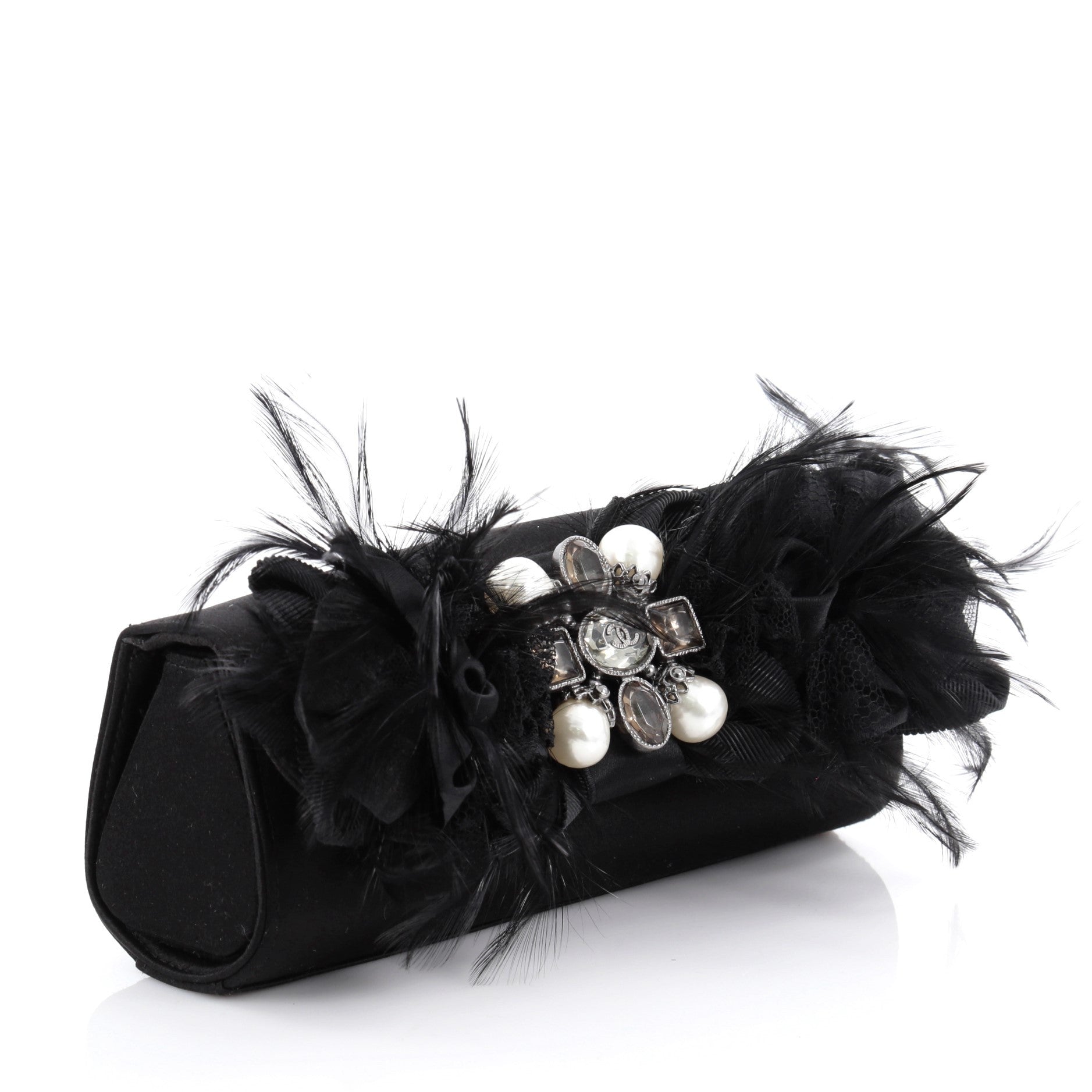 Paris-Moscow Feather Chain Clutch Satin