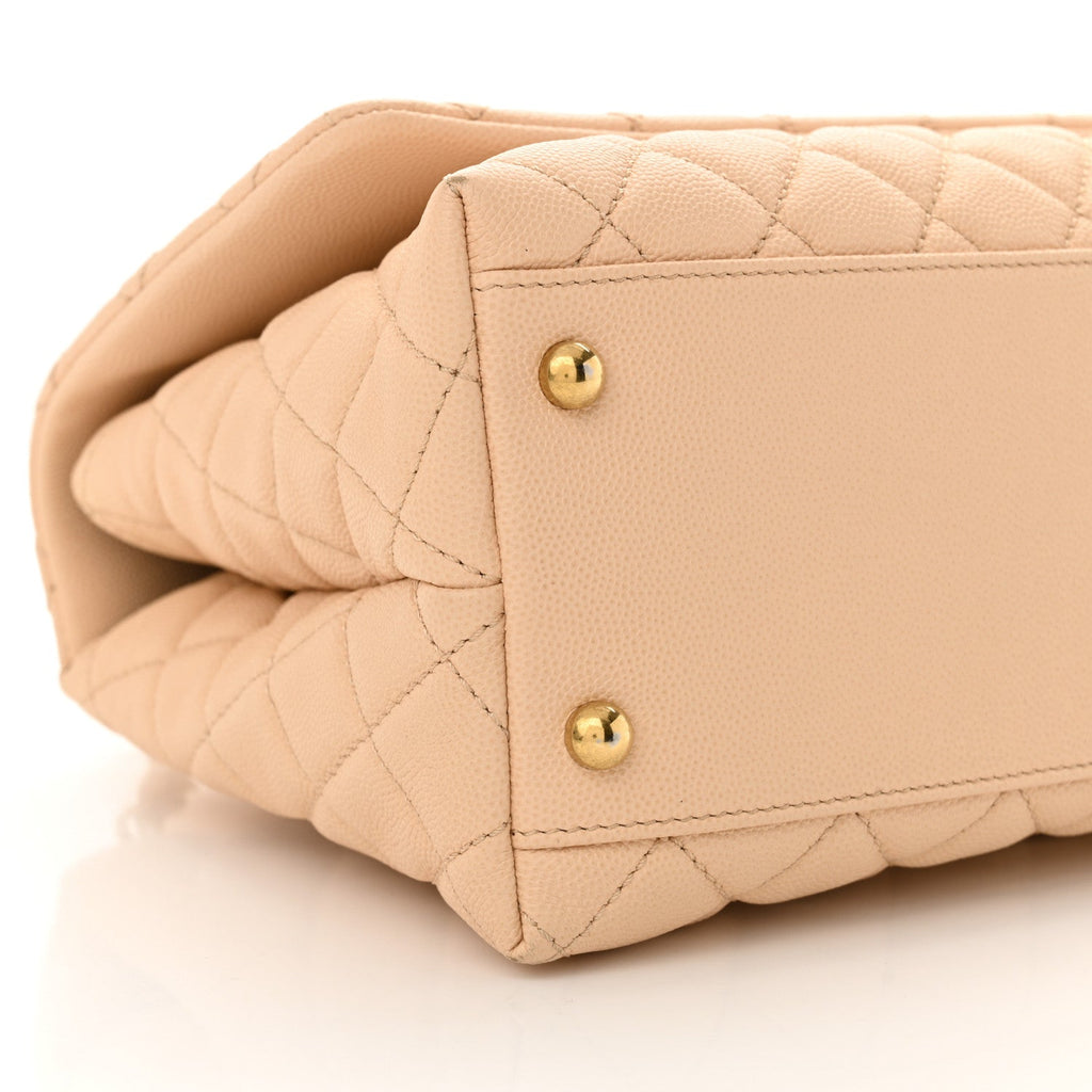 Caviar Quilted Small Coco Handle Flap Beige
