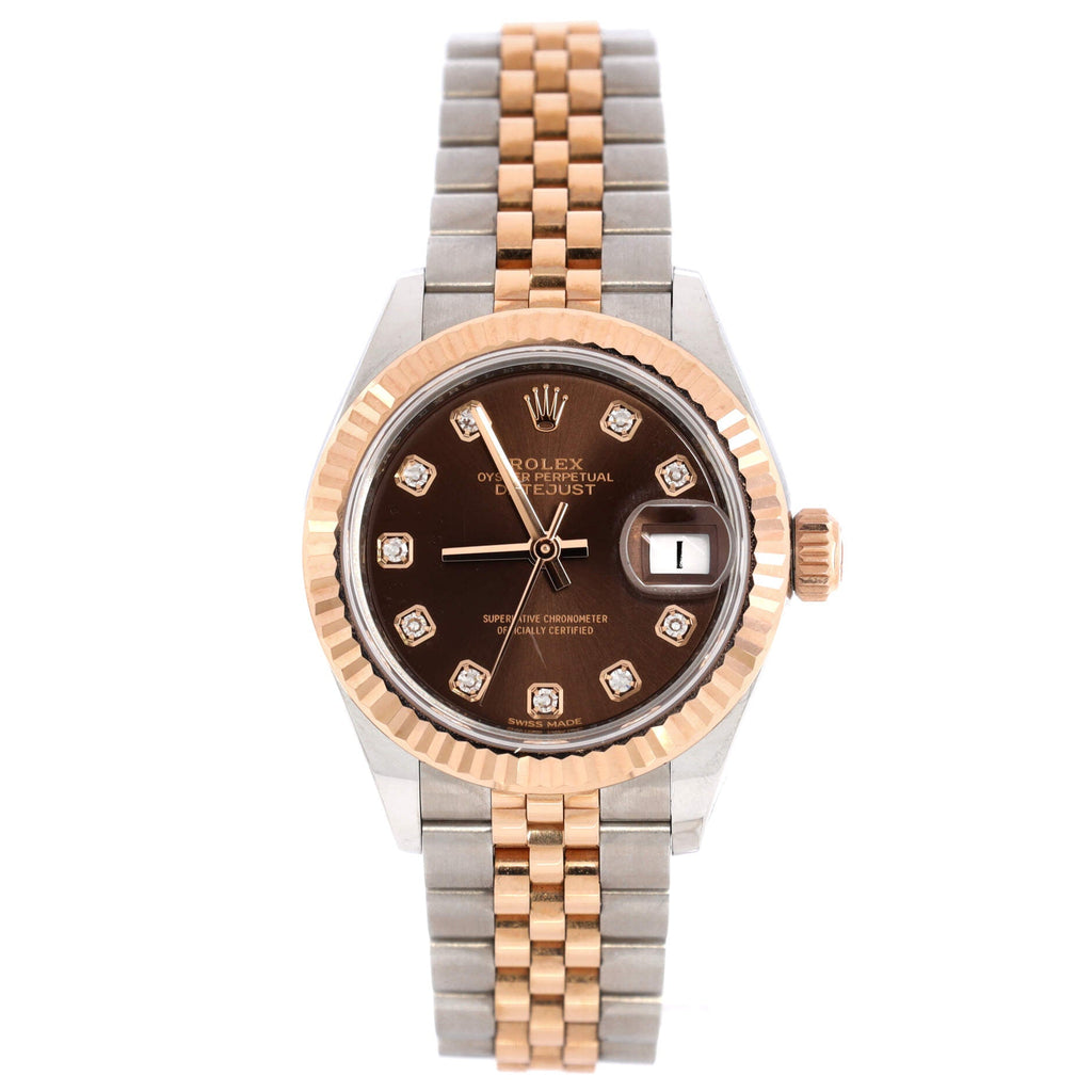 Oyster Perpetual Datejust Automatic Watch Stainless Steel and Rose Gold with Diamond Markers 28