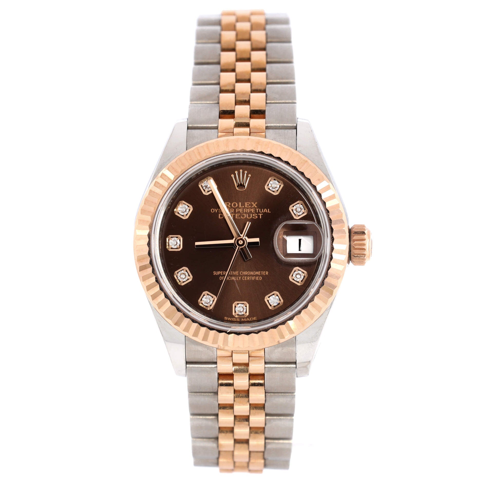 Oyster Perpetual Datejust Automatic Watch Stainless Steel and Rose Gold with Diamond Markers 28