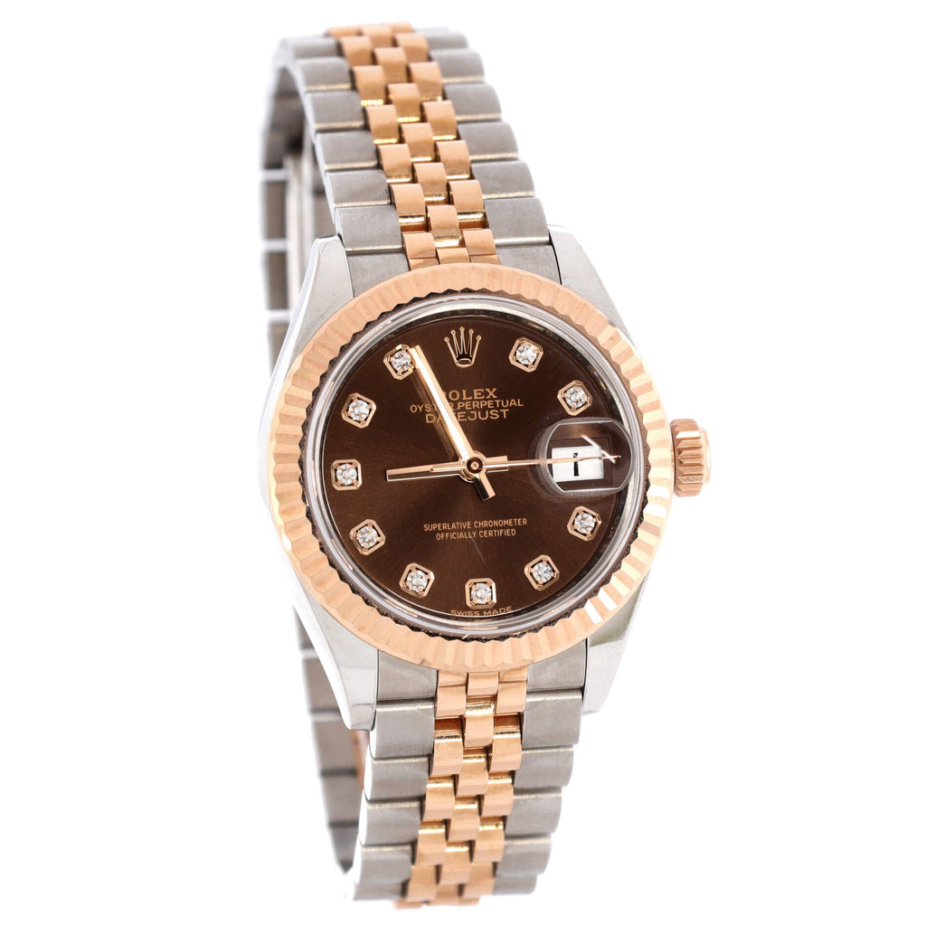 Oyster Perpetual Datejust Automatic Watch Stainless Steel and Rose Gold with Diamond Markers 28