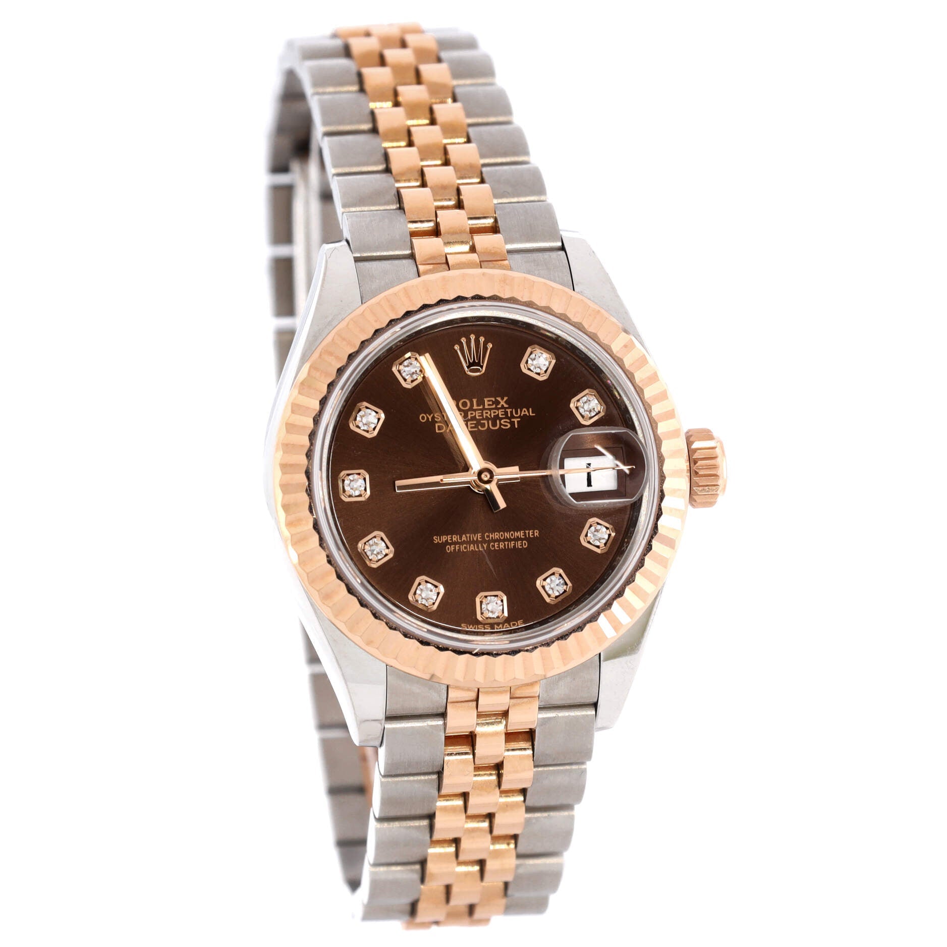 Oyster Perpetual Datejust Automatic Watch Stainless Steel and Rose Gold with Diamond Markers 28