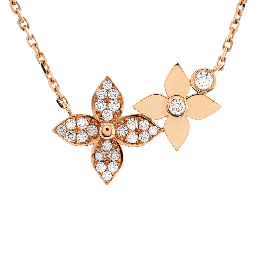 Star Blossom Double Pendant Necklace 18K Rose Gold and Diamonds