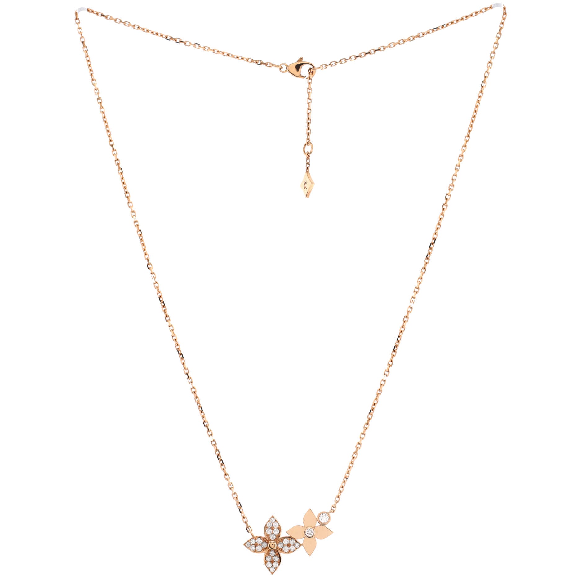 Star Blossom Double Pendant Necklace 18K Rose Gold and Diamonds